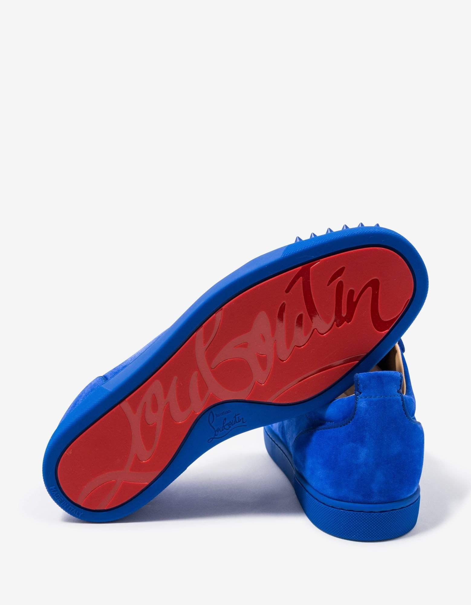 Christian Louboutin Louis Junior Spikes Orlato Blue Suede Trainers Size US 12 / EU 45 - 5 Thumbnail