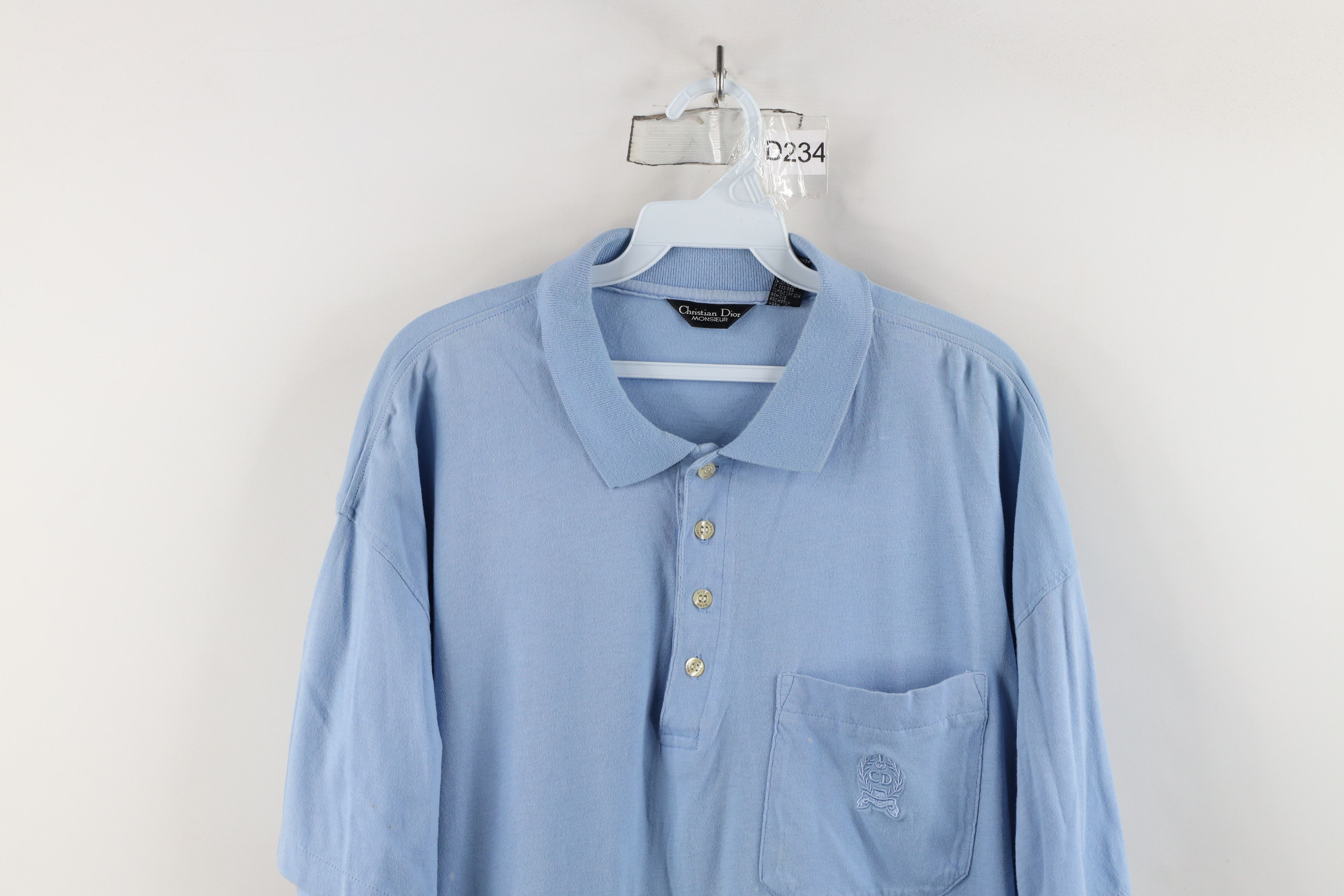 Christian Dior Monsieur × Vintage Vintage 90s Christian Dior Spell Out Crest Polo Shirt Blue Size US XL / EU 56 / 4 - 2 Thumbnail