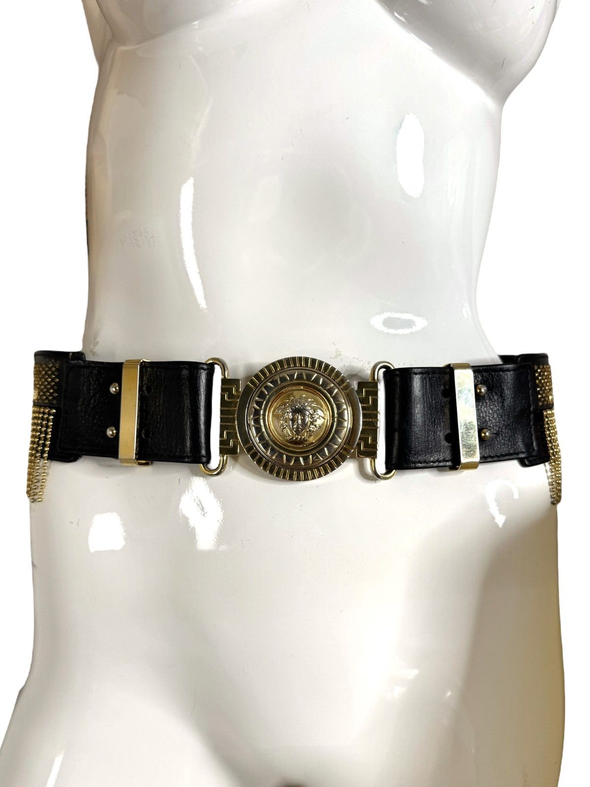 Gianni Versace Vintage 90s Leather Belt with Medusa Fringe