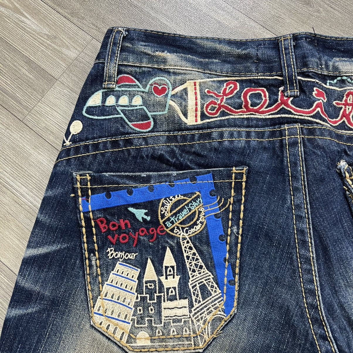 If Six Was Nine × Japanese Brand × Le Grande Bleu (L.G.B.) Vtg Lolita Embroidered Flare Jeans Faded Exotic Denim Y2K Size US 31 - 14 Thumbnail