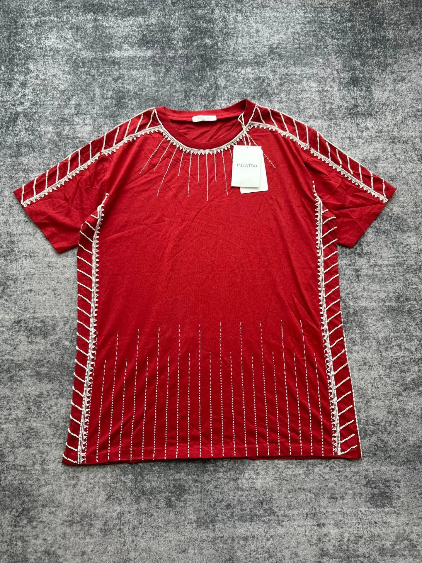 Valentino Valentino Red Beaded Short Sleeve Top. Size L / US 10 / IT 46 - 1 Thumbnail