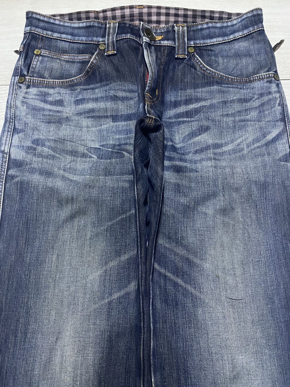 Junya Watanabe Vintage Edwin 503 Blue Trip Whisker Little Bootcut Jeans Size US 33 - 3 Thumbnail