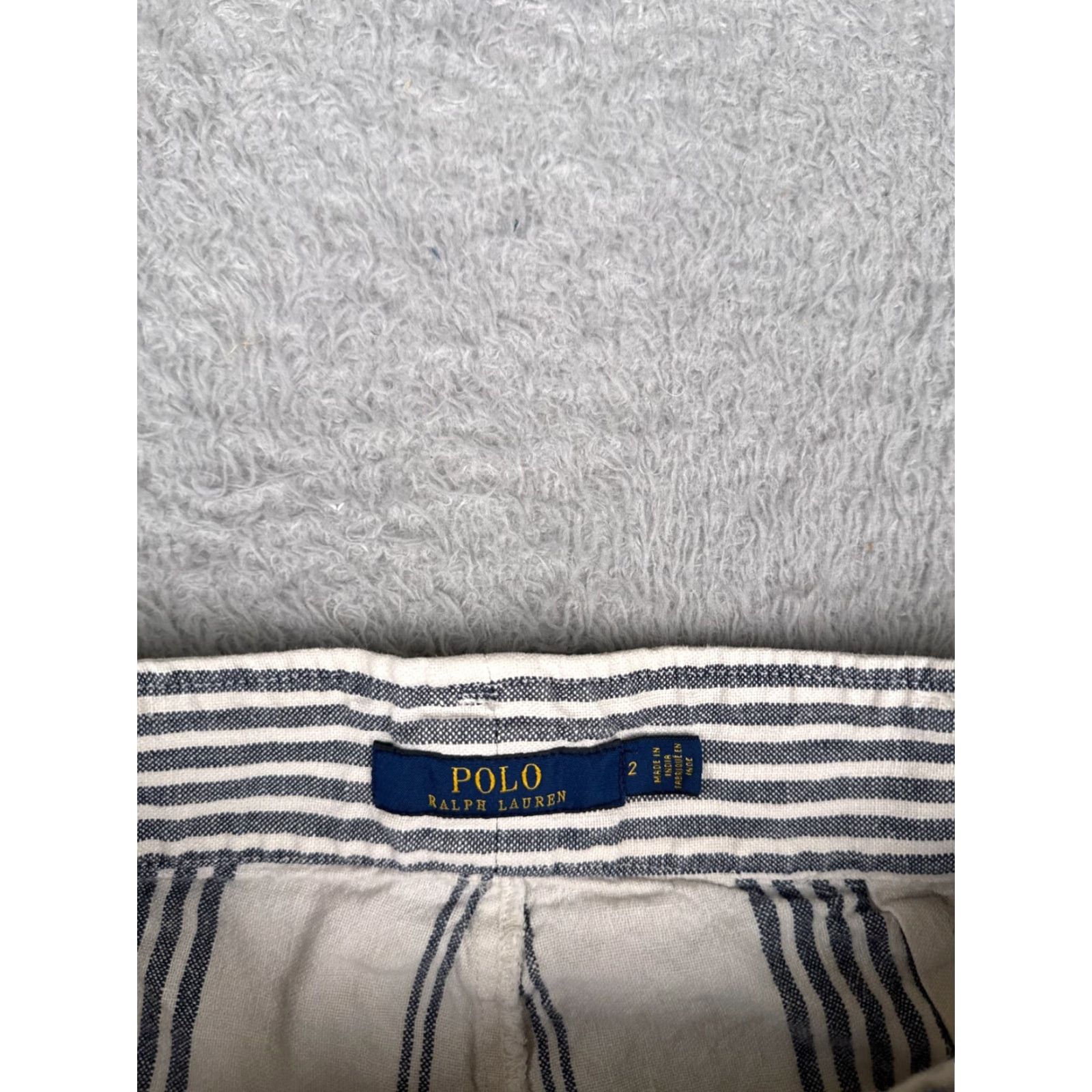 Polo Ralph Lauren Polo Ralph Lauren Womens Chino Shorts Size 2 White Blue Stripe 100% Linen Elastic Waist Cargo Pocket Size 26" / US 2 / IT 38 - 6 Thumbnail