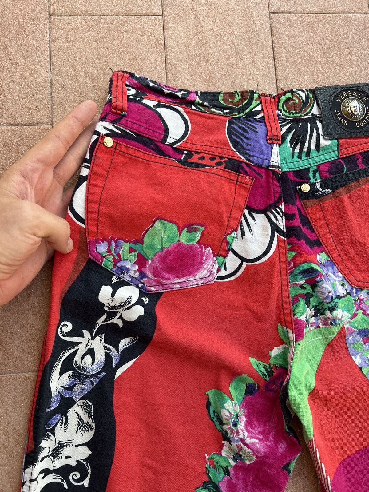 Versace × Vintage Versace Pants Trousers Blue Flower Floral Print 90s Cotton Size 34" / US 12 / IT 48 - 7 Thumbnail