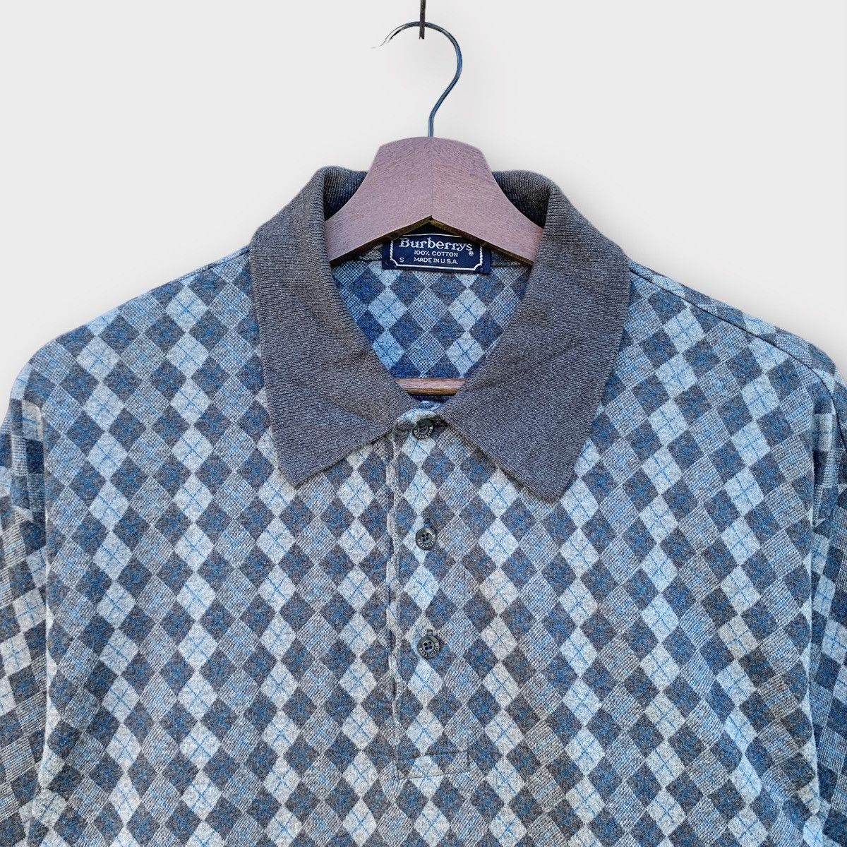 Burberry VINTAGE 90s BURBERRYS USA ARGYLE KNIT POLO SHIRT Size US M / EU 48-50 / 2 - 4 Thumbnail