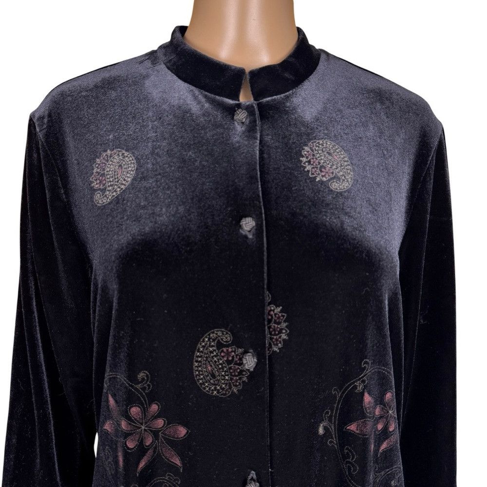 Other Vintage Studio Ease Velvet Long Sleeve Floral Print Black S Size XL / US 12-14 / IT 48-50 - 3 Thumbnail
