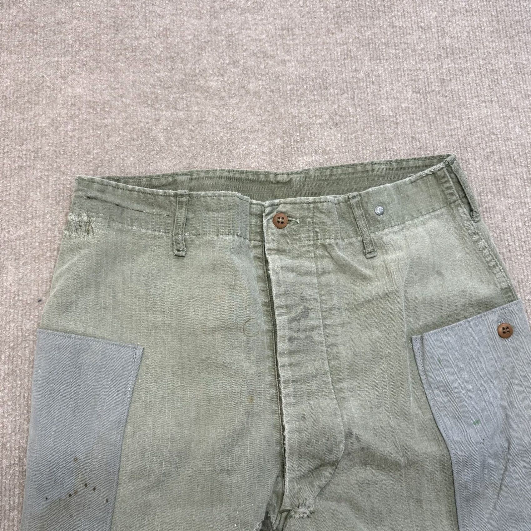 Vintage HBT Cotton Pants Men’s 30x30 Us Army Vintage 40s Military Modified Repaired Cargo Pants Green 30 Inseam 30 Size US 30 / EU 46 - 7 Thumbnail