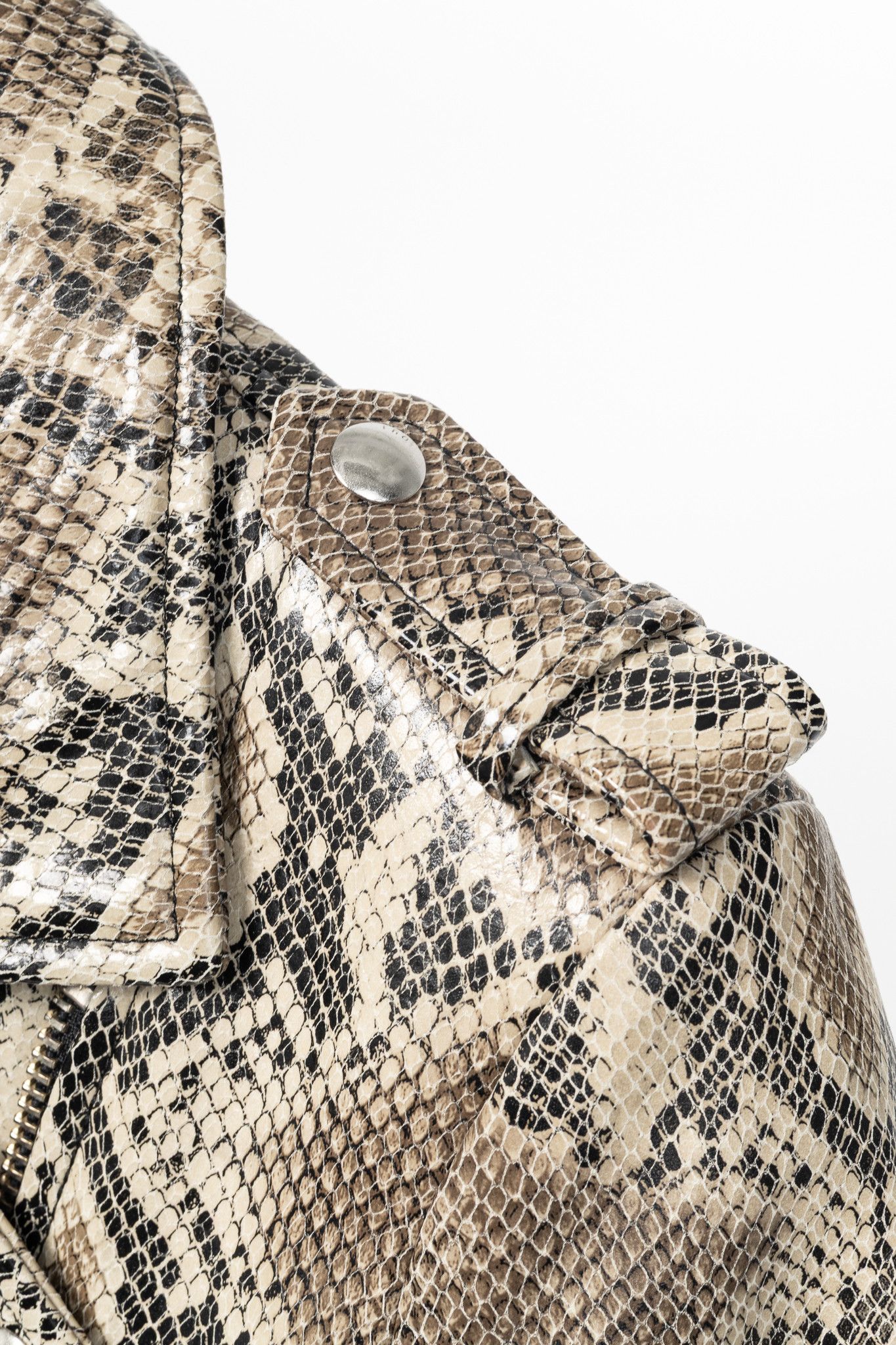 Iro IRO Luiga Beige Snake-Effect Lamb-Leather Moto Jacket Size XL / US 12-14 / IT 48-50 - 6 Thumbnail