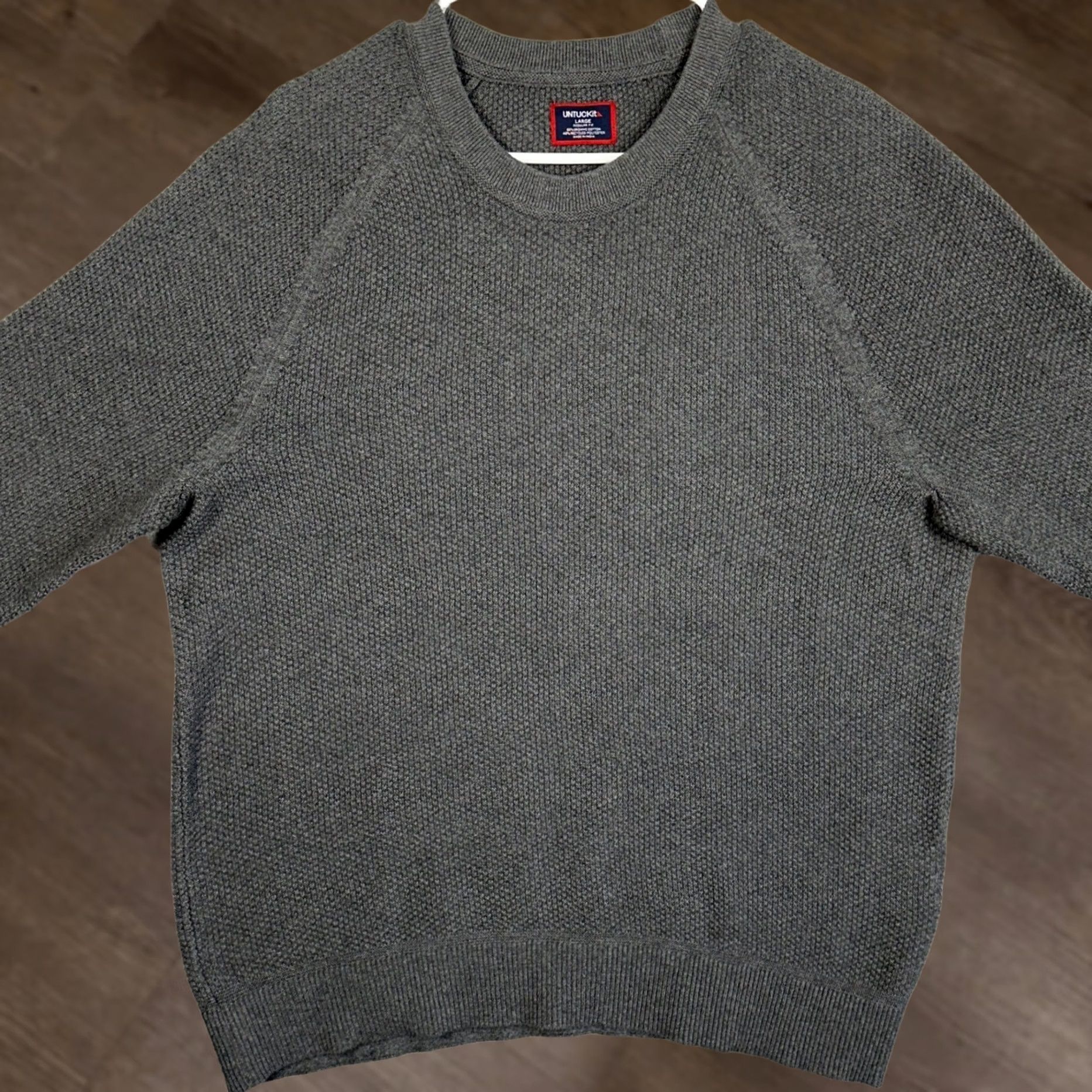 UNTUCKit UNTUCKit Crewneck Sweater Mens Large Gray Textured Knit Breathable Organic Cotton Blend Woolly Pullover EUC Size US L / EU 52-54 / 3 - 1 Thumbnail