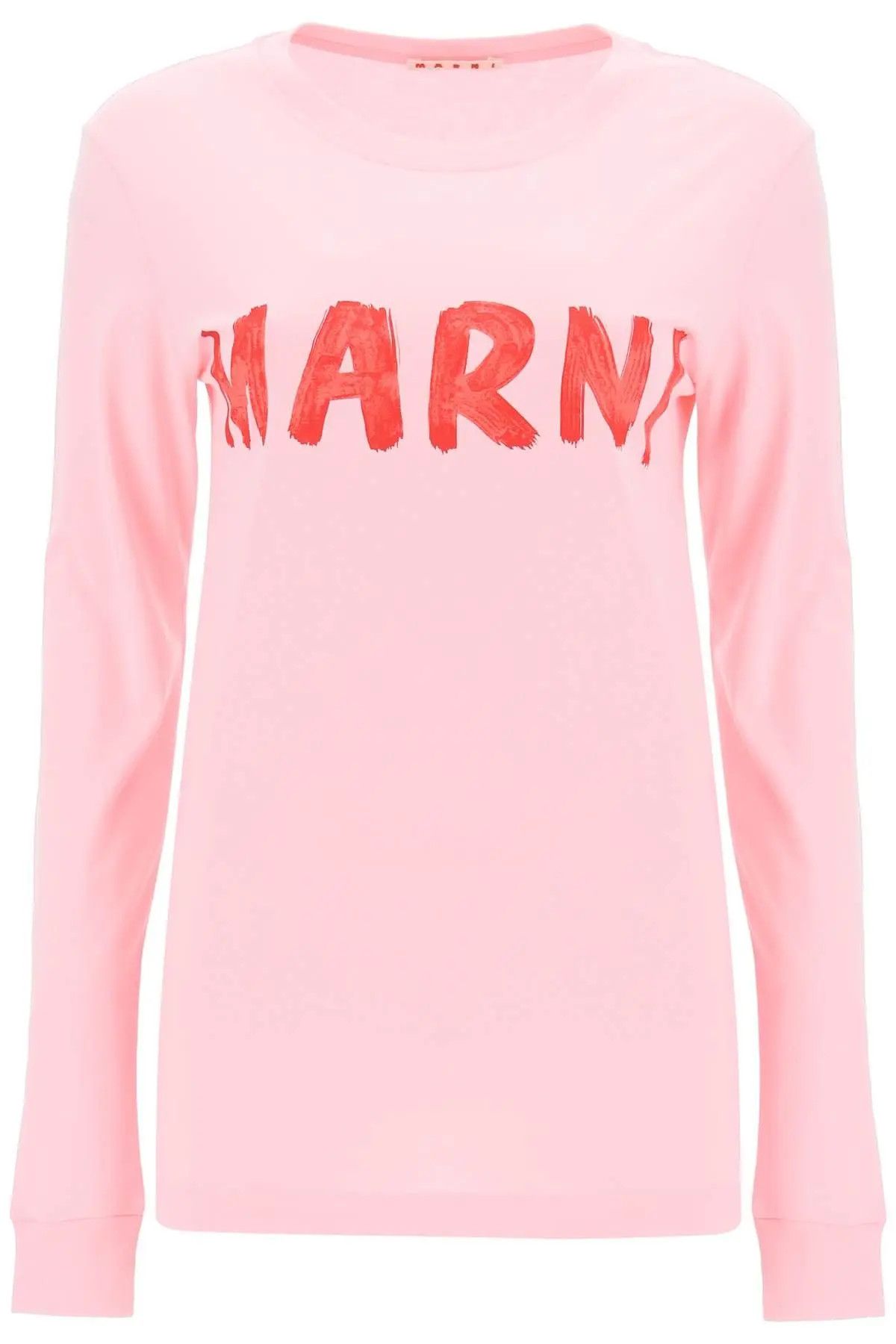 image of Marni O1S22I1N1223 Brushed Logo Long-Sleeved T-Shirt In Pink, Women's (Size XS)