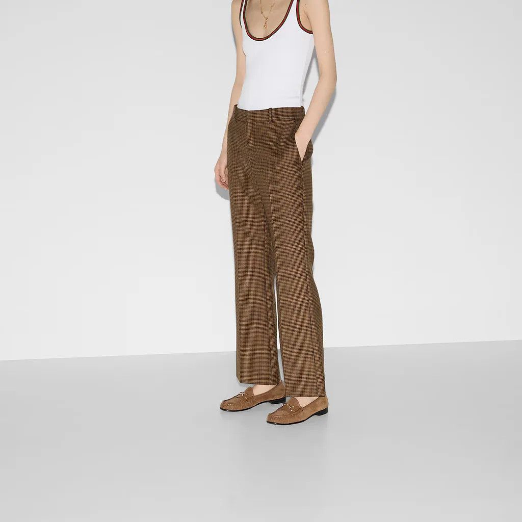Gucci o1la5ras0526 Embroidered Houndstooth Wool Pants in Brown Size 28" / US 6 / IT 42 - 3 Thumbnail