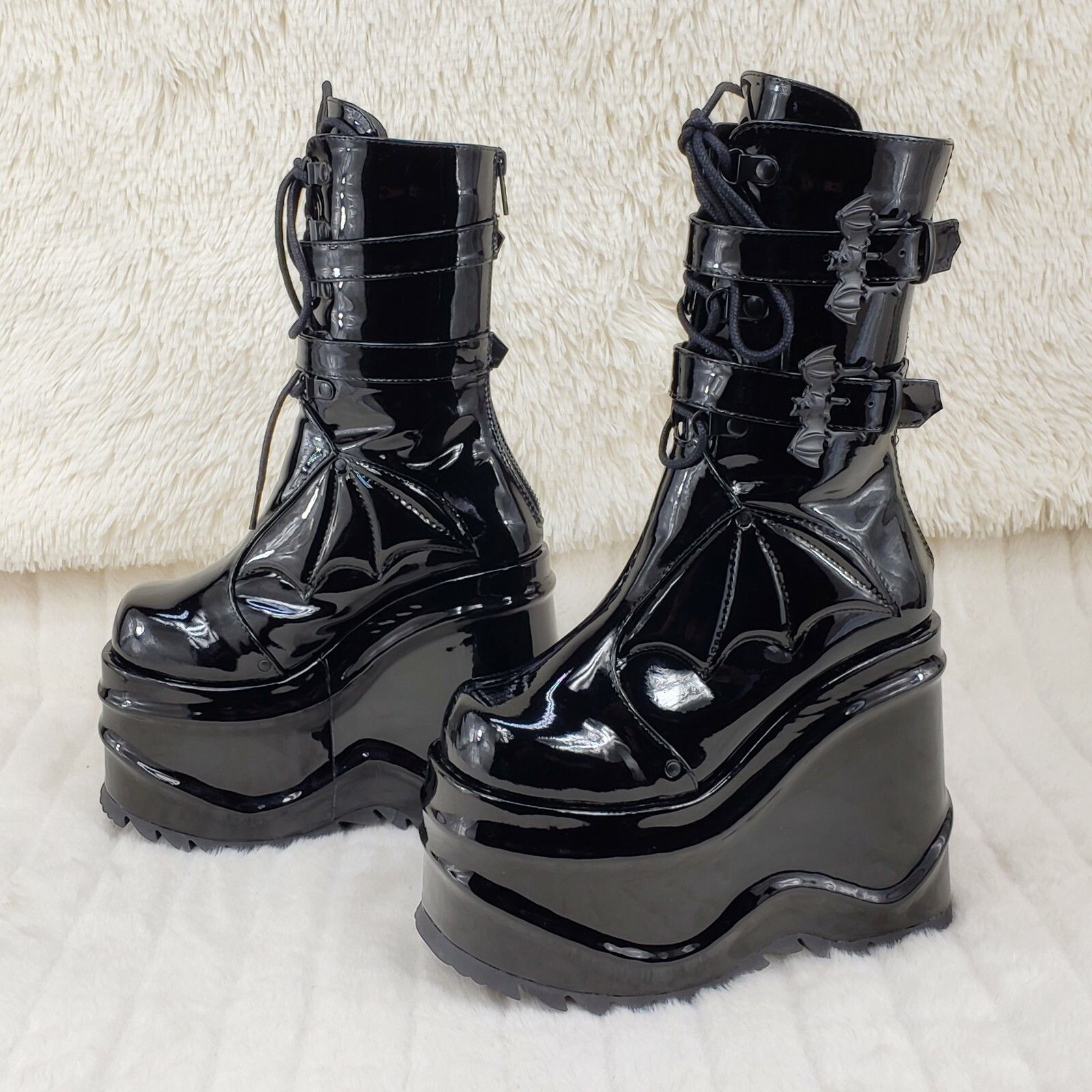 Demonia Cult DEMONIA Wave 150 Bat Wing 6" Platform Goth Mid Calf Boots Bl Size US 12 / IT 42 - 6 Thumbnail