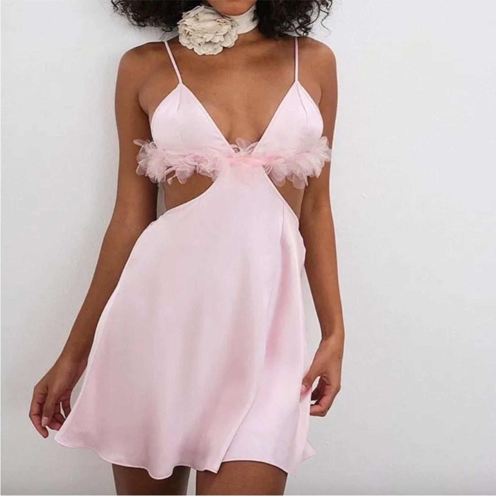 REVOLVE For Love & Lemons Floral Trim Pink Cutout Slip Dress XL Size XL / US 12-14 / IT 48-50 - 1 Thumbnail