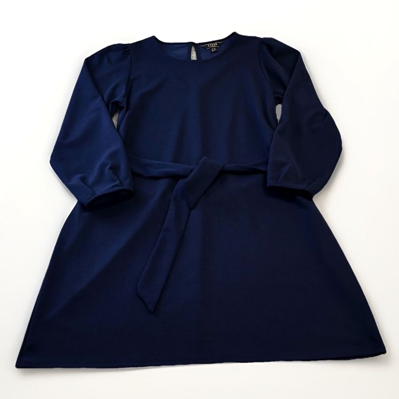 Vintage Lipsy London Shift Dress Navy Long Sleeve Round Neck Tie Waist UK16/Size 16 Women’s Size XXL / US 16-18 / IT 52-54 - 2 Thumbnail