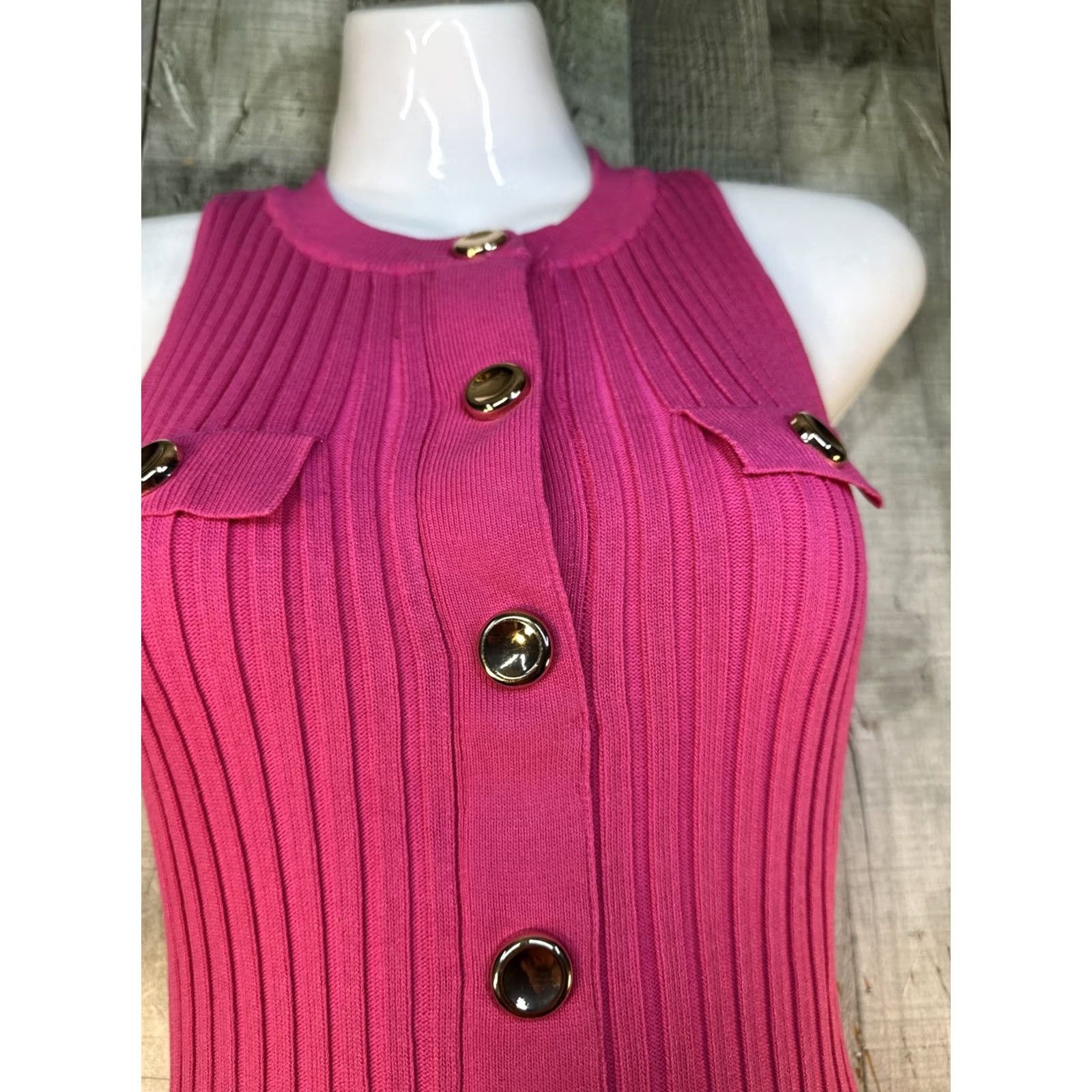 Pinko Hera Pink Ribbed Bodycon Mini Dress Button Front Y2K Barbiecore S Womens Dress Size S / US 4 / IT 40 - 6 Thumbnail