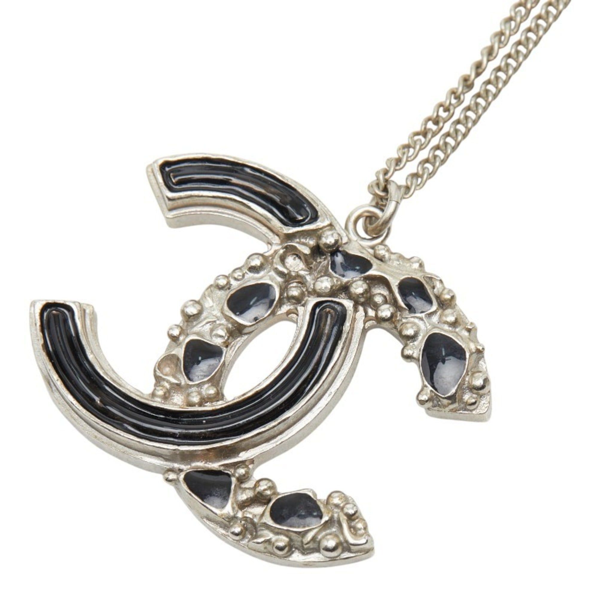 Chanel Chanel Coco Mark Necklace, Silver, Black Metal Enamel, Women's CHANEL Size ONE SIZE - 1 Thumbnail