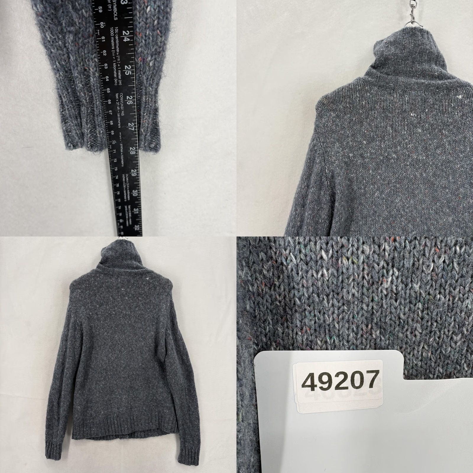 Vintage L.L.Bean Sweater Cardigan Womens Large Gray Wool Cable Knit Funnel Neck Cozy Size L / US 10 / IT 46 - 8 Thumbnail
