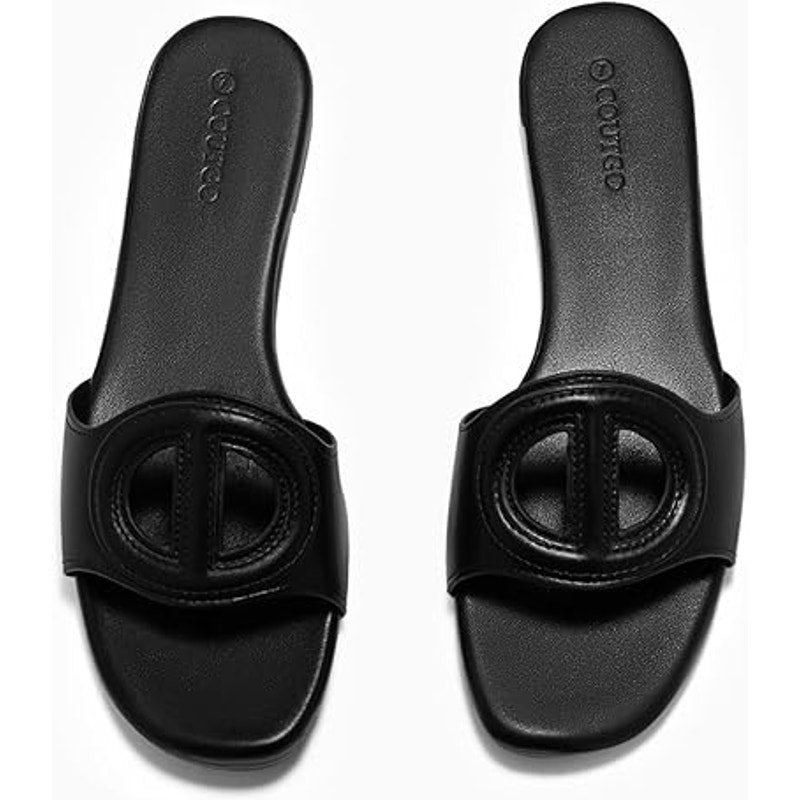 Other Coutgo Women's 7.5 Black Faux Leather Slide-On Sandals Size US 7.5 / IT 37.5 - 3 Thumbnail