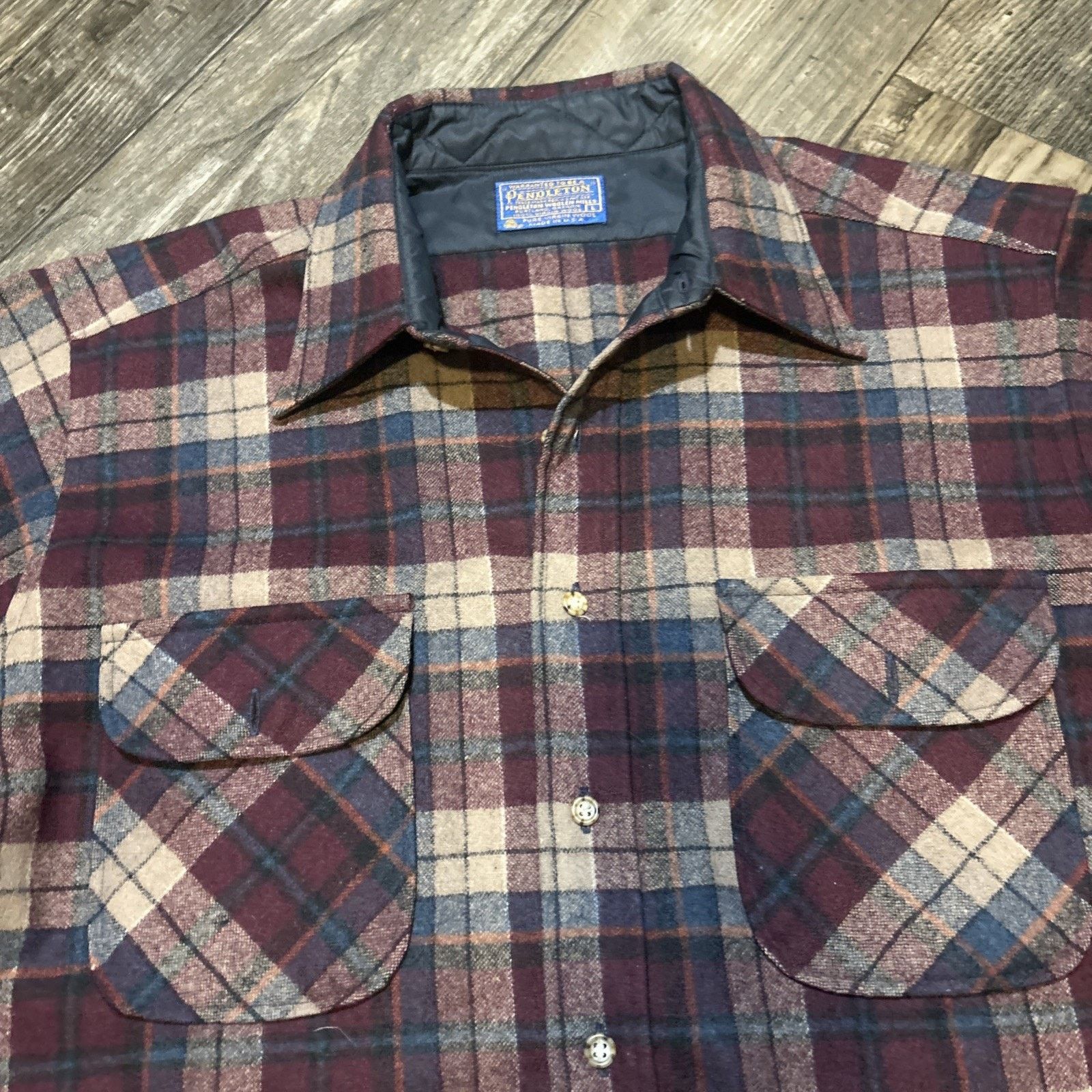 Pendleton Vtg Pendleton Virgin Wool USA Burgundy Plaid Flannel Large Size US L / EU 52-54 / 3 - 2 Thumbnail
