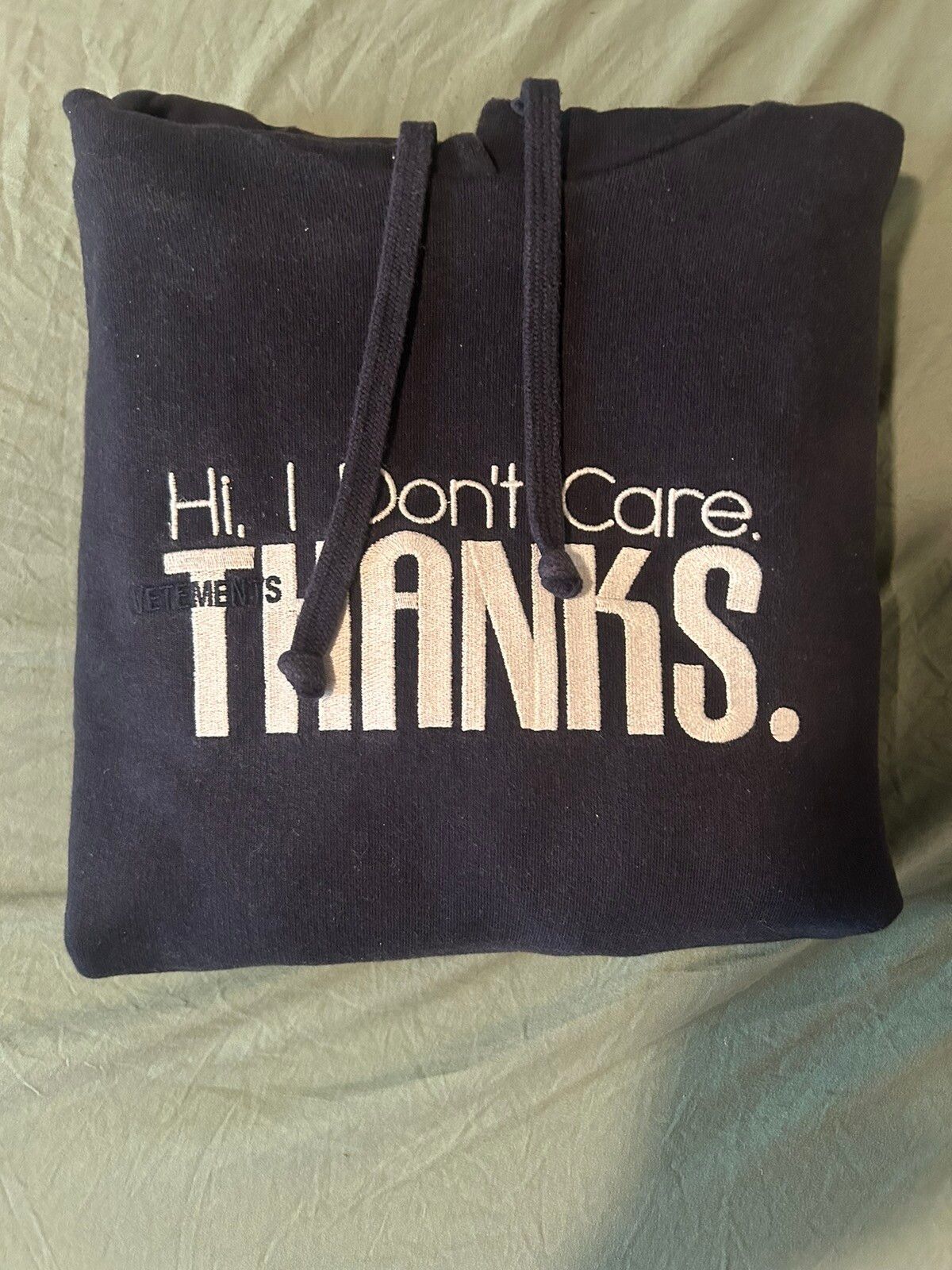 Pre-owned Vetements Thanks I Don't Care Hoodie In Navy