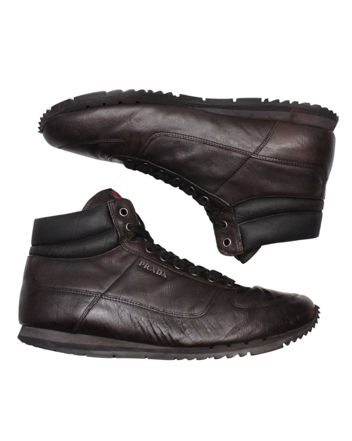 Prada 2000S PRADA SPORT BROWN LEATHER HIGH-TOP SNEAKERS Size US 9 / EU 42 - 4 Thumbnail