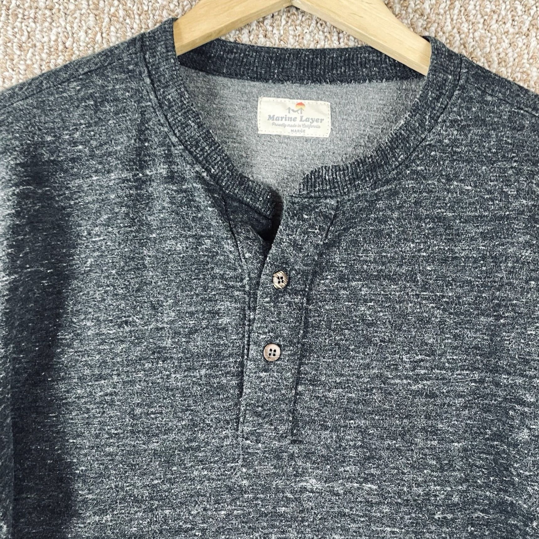 Marine Layer Marine Layer Henley Shirt Mens M/L Charcoal Striped Classic Outdoor Preppy Size US M / EU 48-50 / 2 - 2 Thumbnail