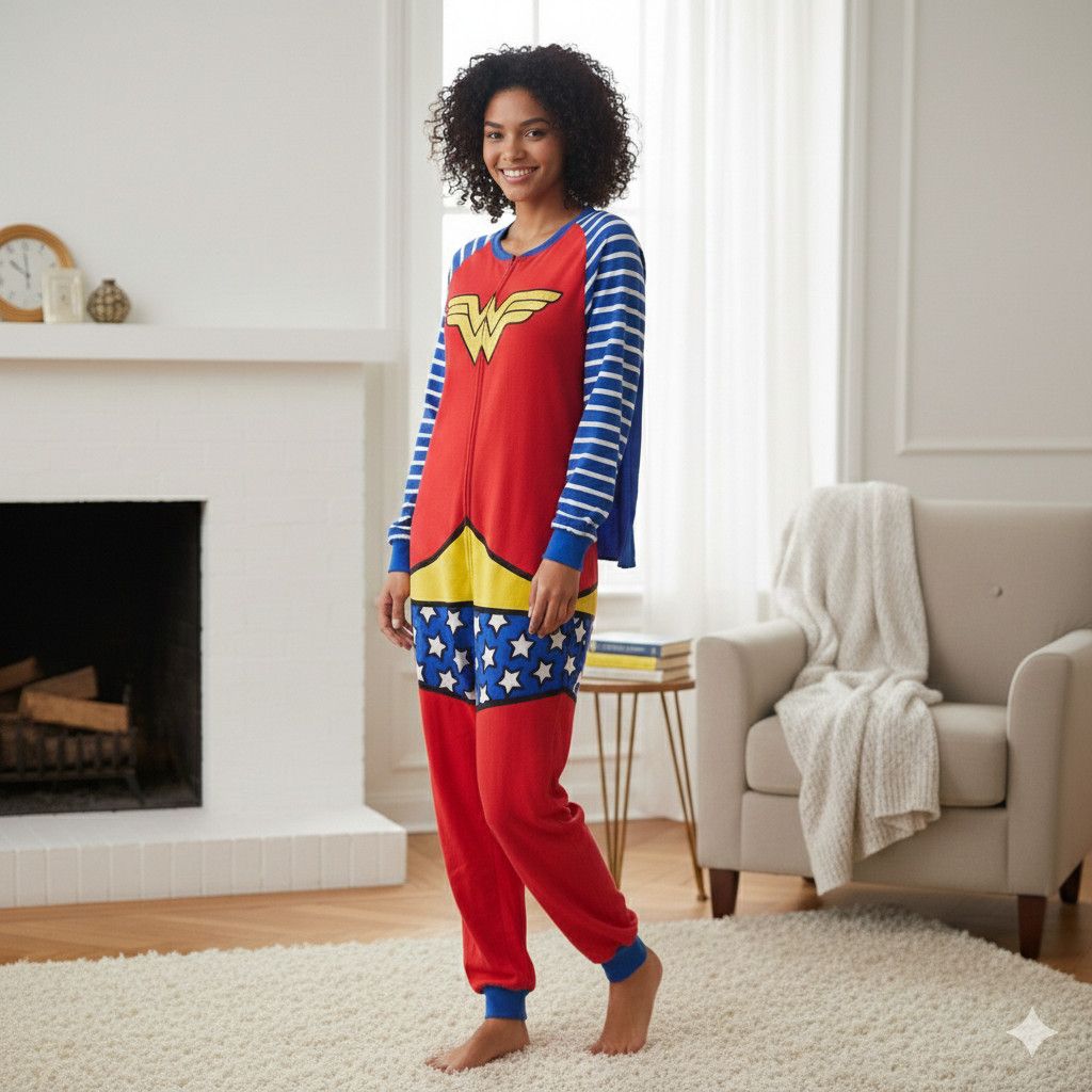 DC Comics Wonder Woman Sze XS/S PJs Onesie Pajamas Hero Fleece Long Size 28" / US 6 / IT 42 - 11 Thumbnail