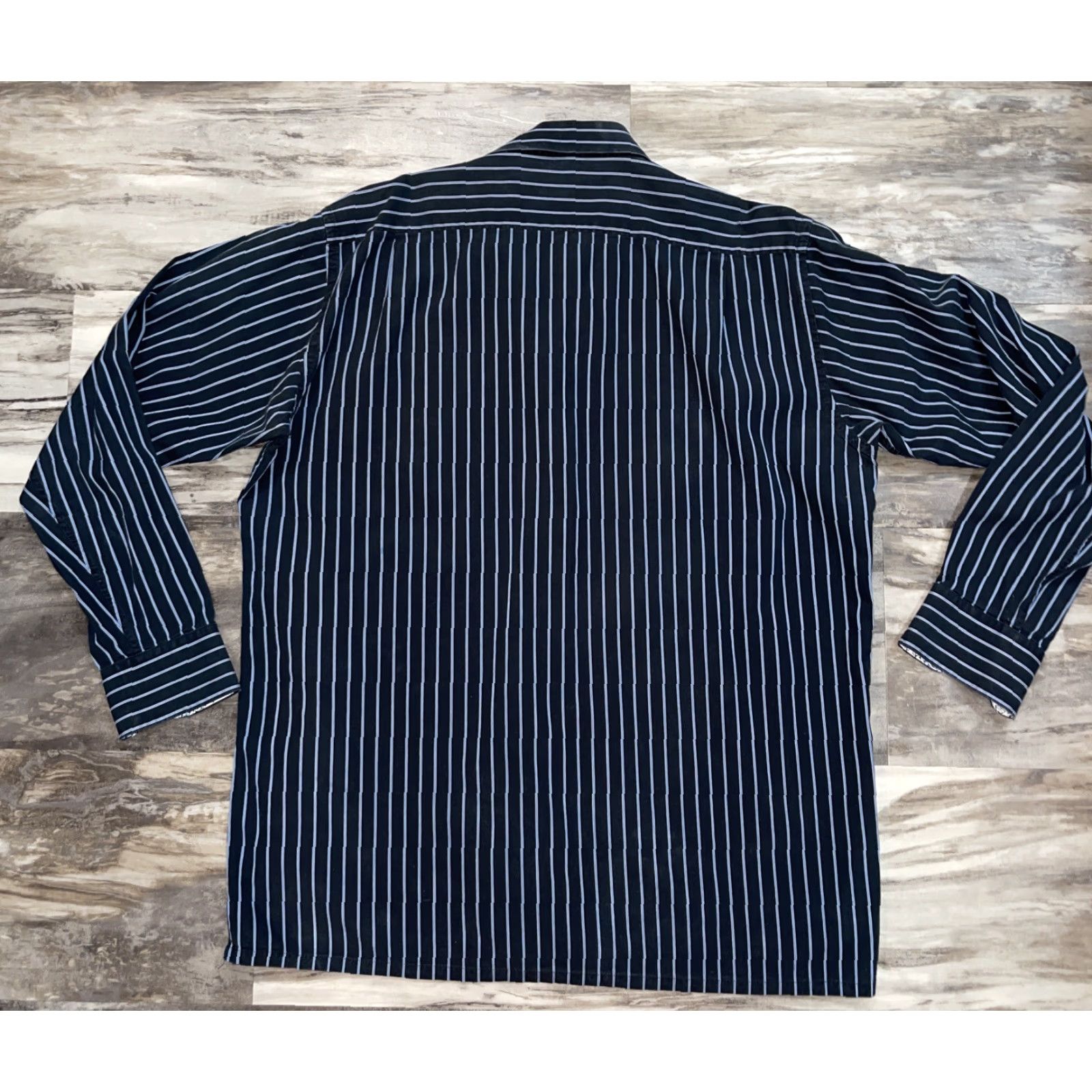 Luchiano Visconti VINTAGE Luchiano Visconti Dress Shirt Men’s XL Blue Striped French Cuff Cotton Shirt Size 46R - 7 Thumbnail