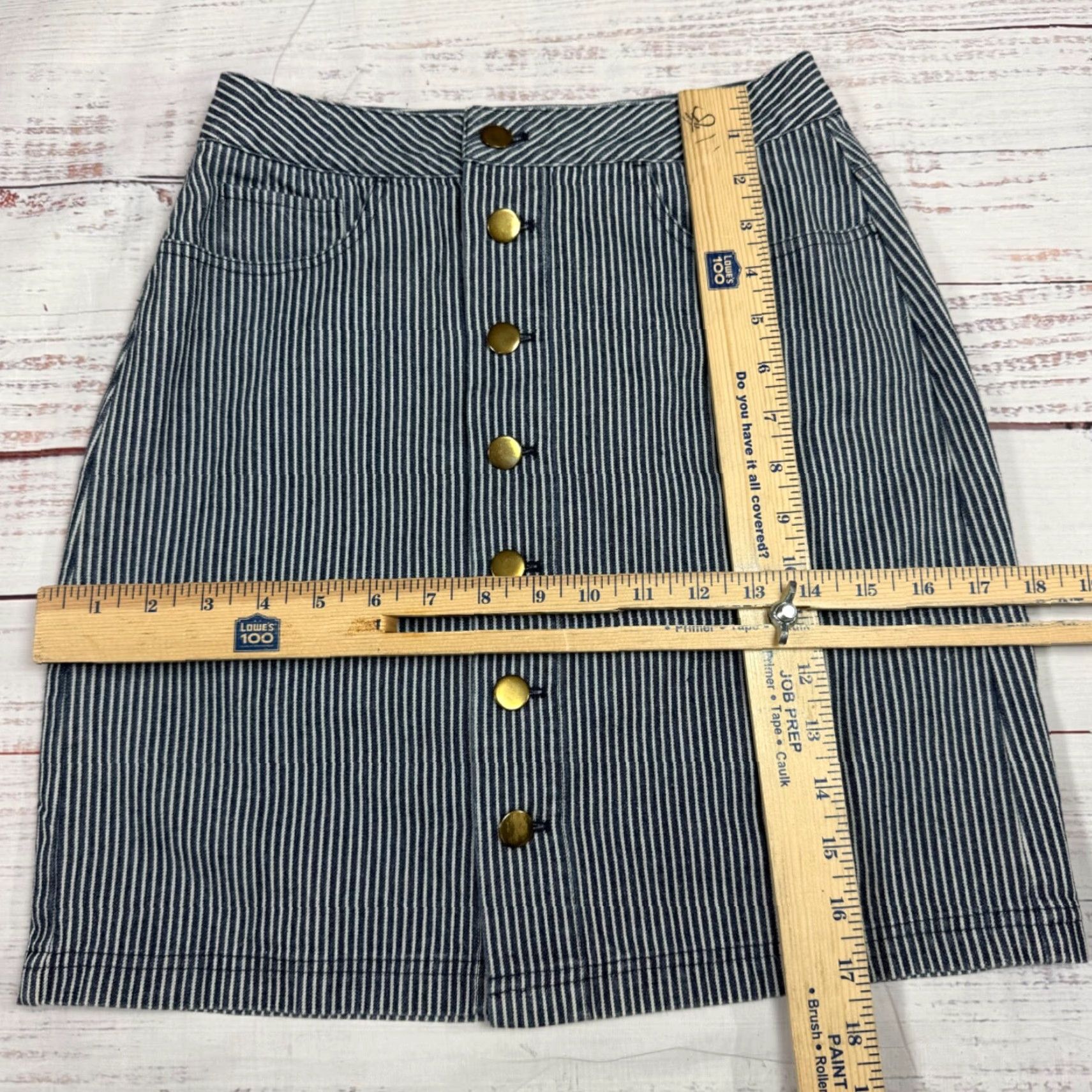 Vintage Le Mont Saint Michel Womens Striped Skirt Sz 34 US 2 Blue Button Front Size 26" / US 2 / IT 38 - 2 Thumbnail