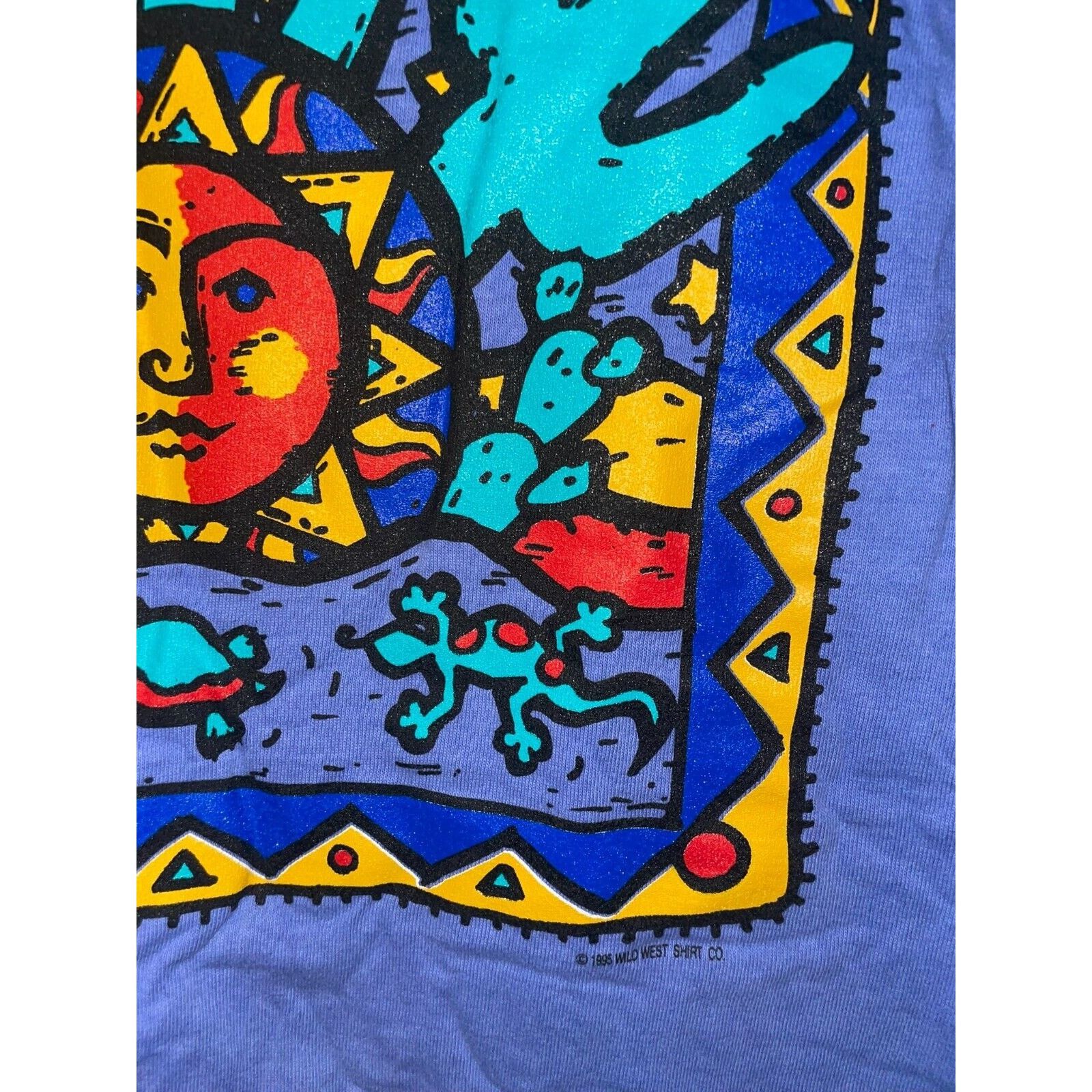 Vintage Retro 1990s Native American Inspired Art Work Blue Tee Shirt Size US L / EU 52-54 / 3 - 7 Thumbnail