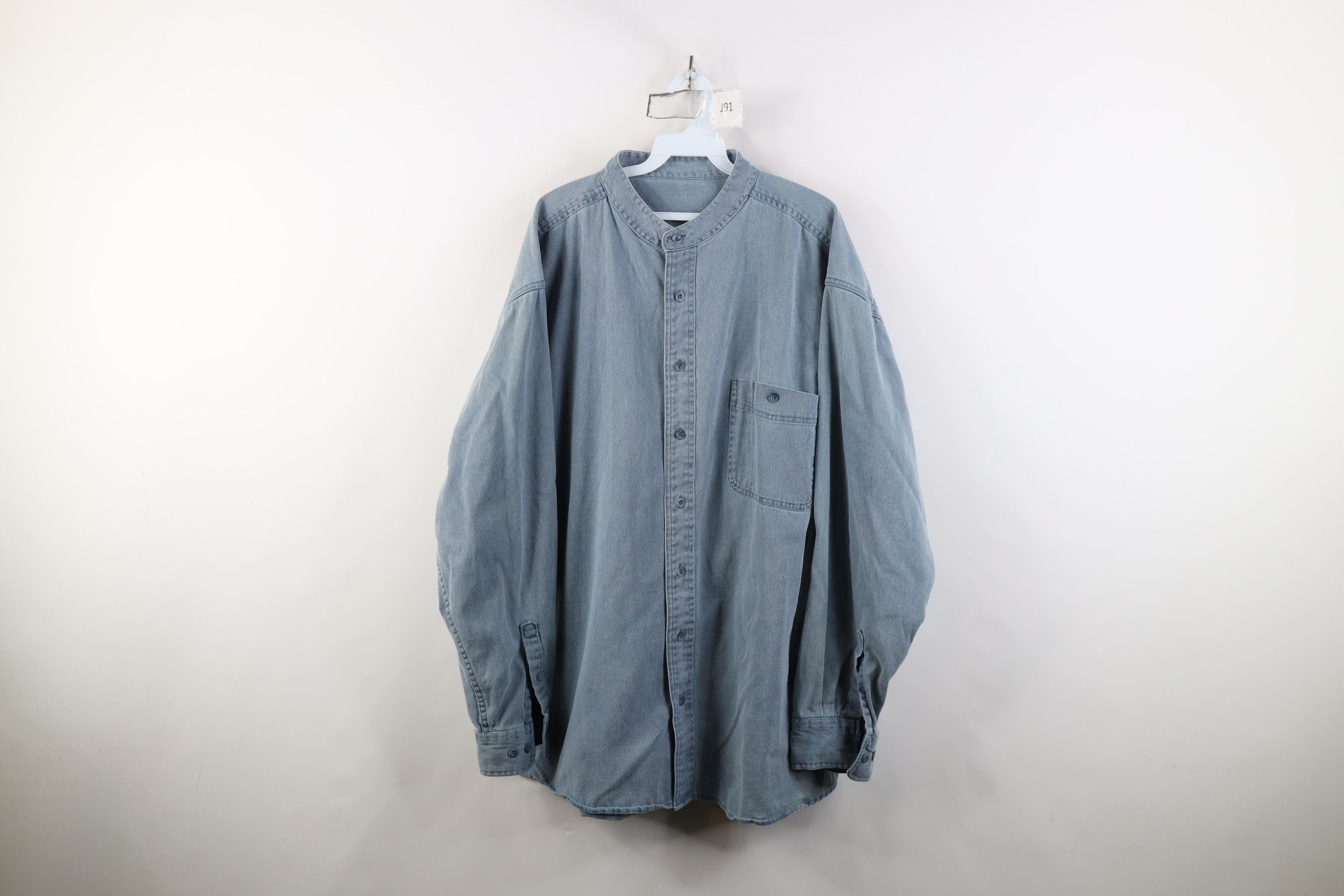 Vintage Vintage 90s Streetwear Cotton Twill Band Collar Button Shirt Size US XXL / EU 58 / 5 - 1 Thumbnail