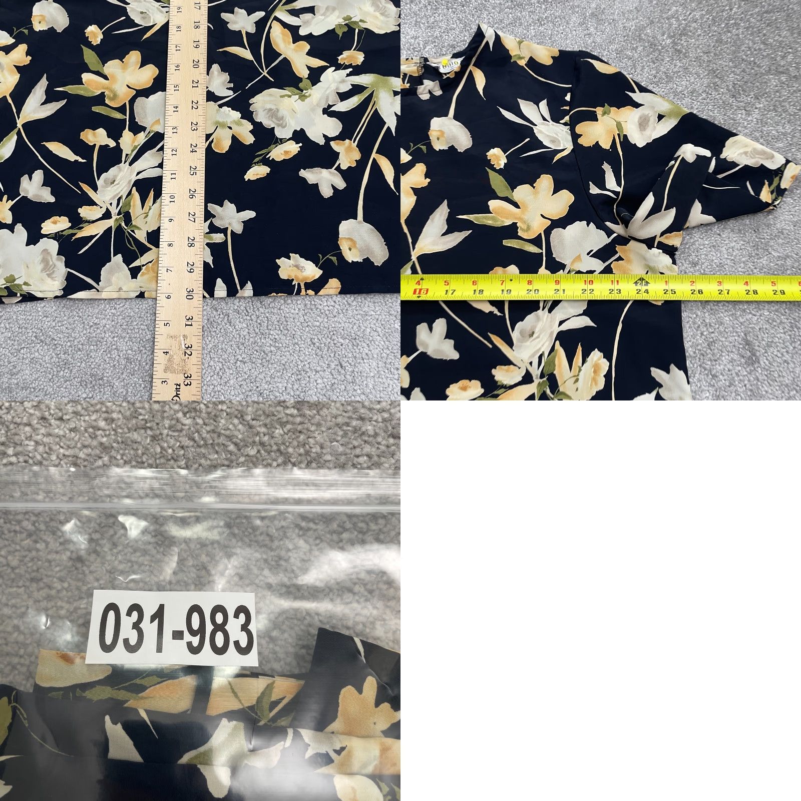 Vintage Studio C II Classic Floral Blouse Womens 24 Black Crew Neck Short Sleeve Top Size 4XL / US 24-26 - 8 Thumbnail
