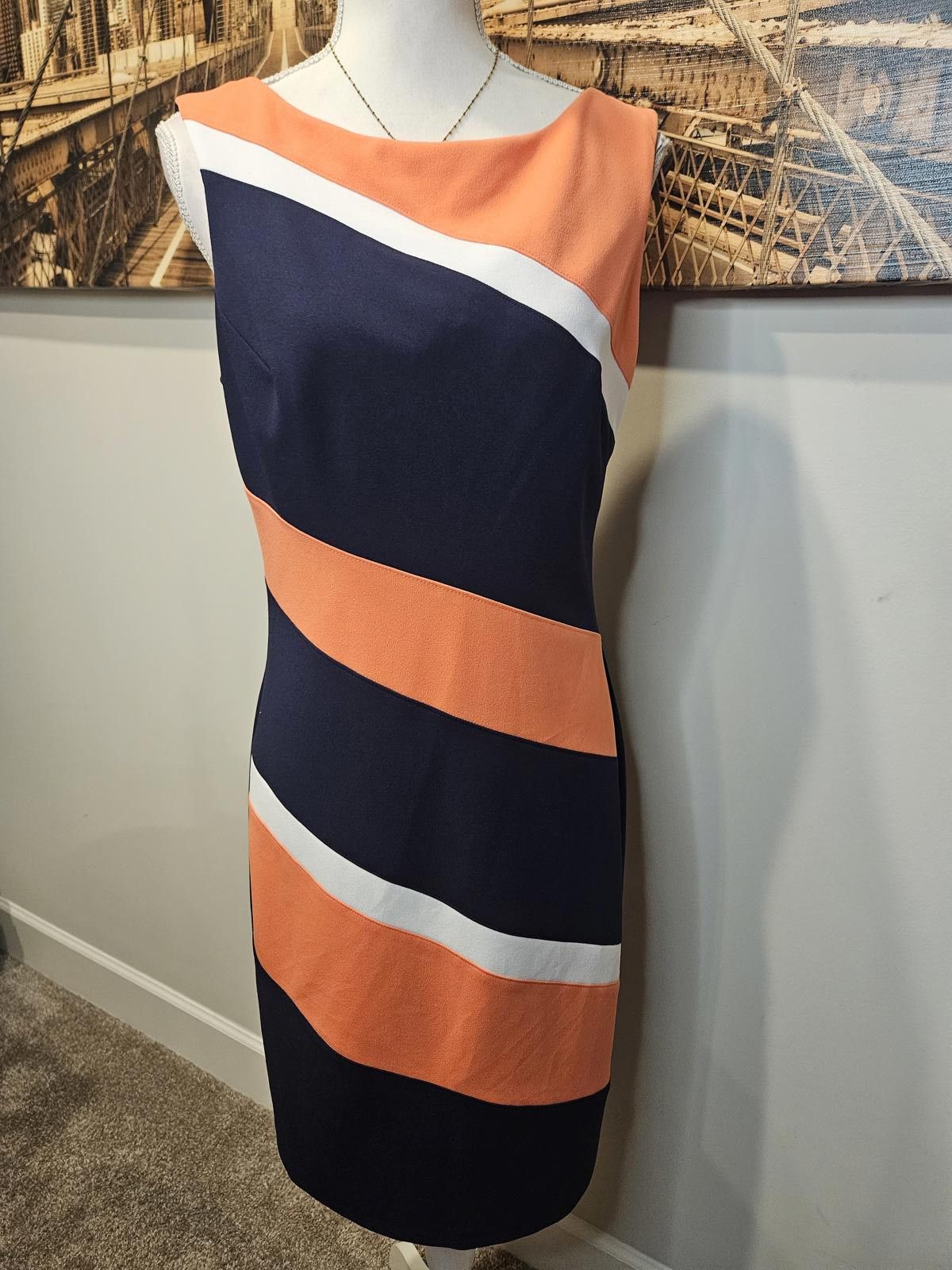 Designer Connected Apparel Color-Block Shift Dress - Navy & Coral Size M / US 6-8 / IT 42-44 - 1 Thumbnail
