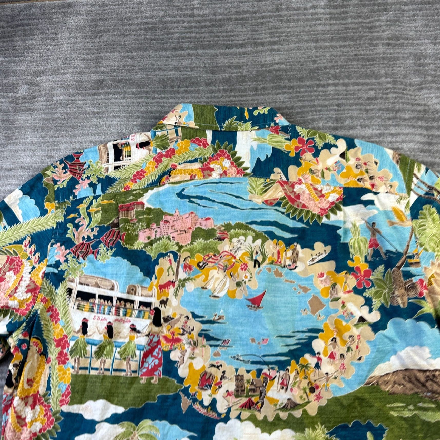 Tori Richard Tori Richard Shirt Mens Large Floral Hawaiian Button Up Boat Day Blue Cotton Size US L / EU 52-54 / 3 - 5 Thumbnail