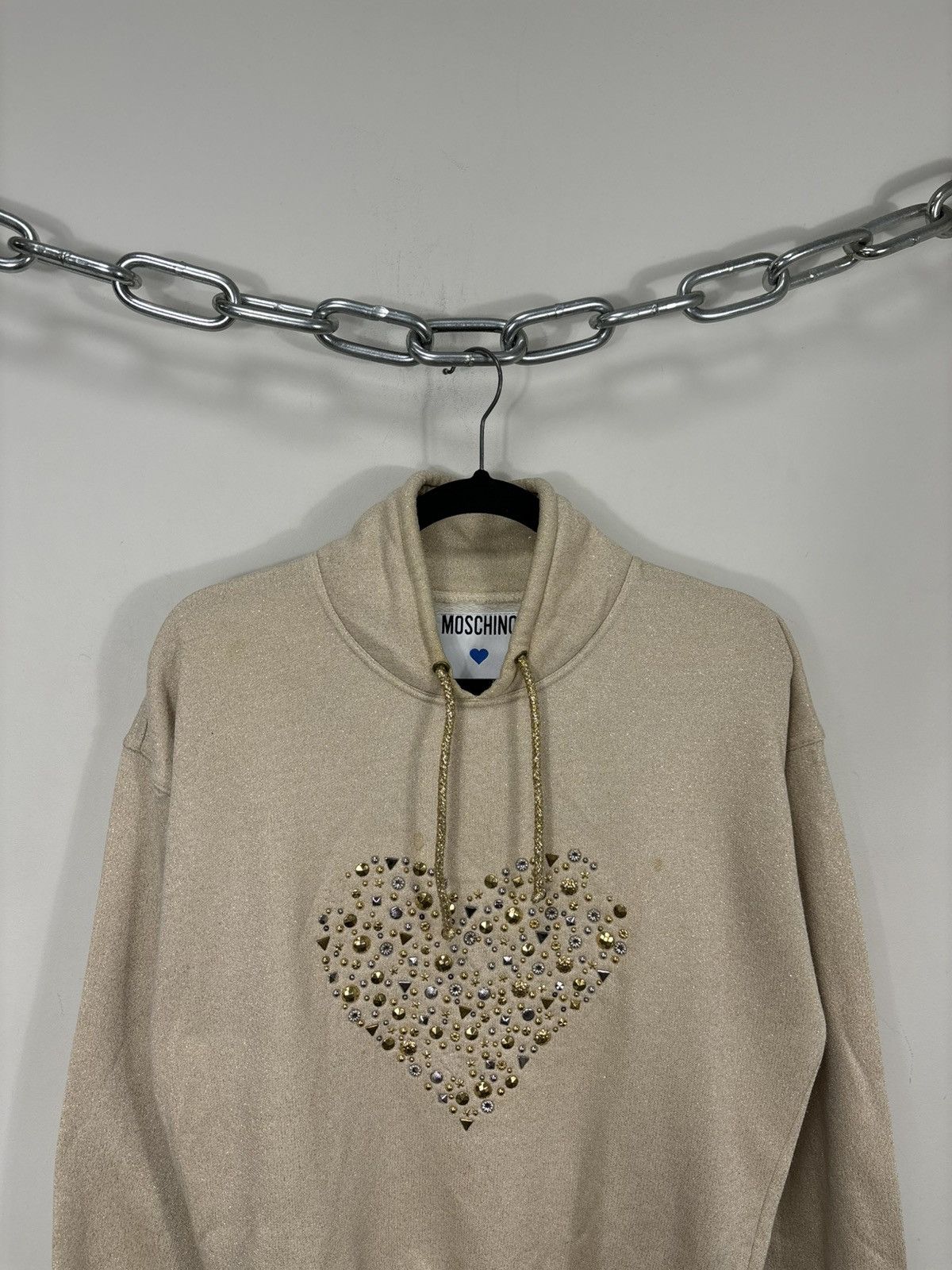 Moschino Vintage Moschino Women’s Heart Rhinestones Logo Hoodie Size M / US 6-8 / IT 42-44 - 2 Thumbnail
