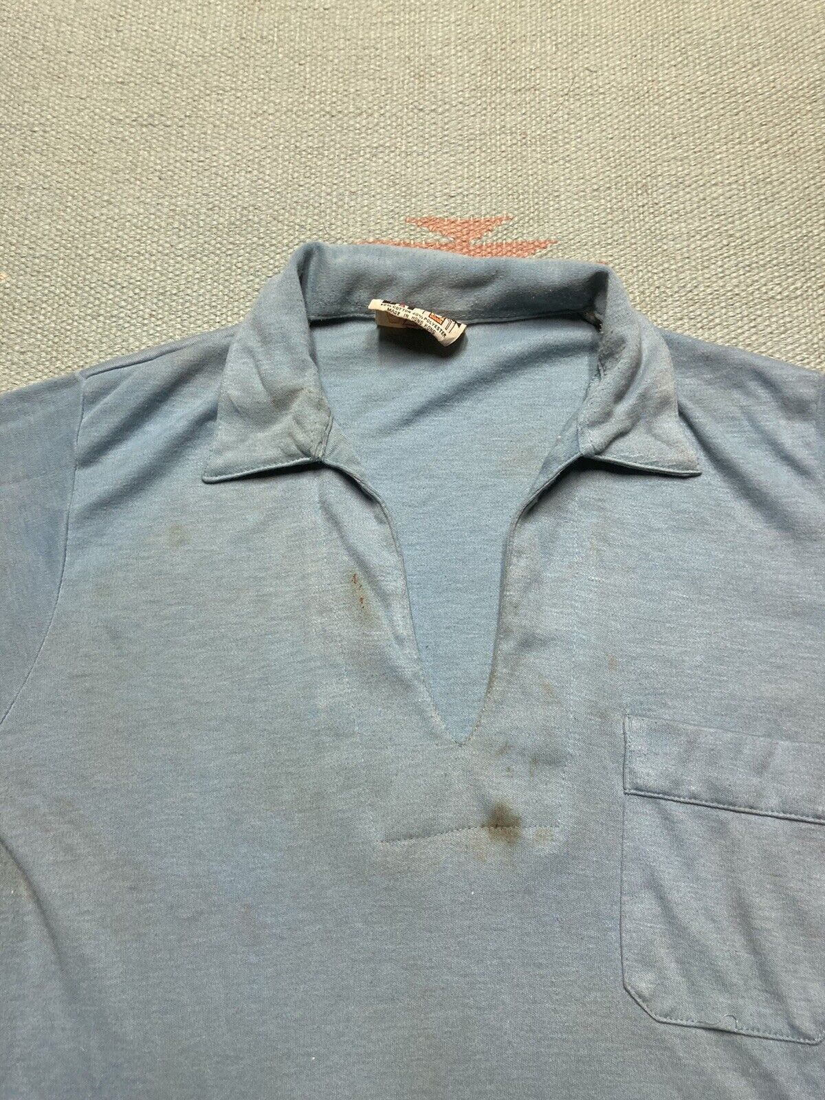 Vintage Vtg 70s polo shirt open neck soft blue stained grunge small Size US S / EU 44-46 / 1 - 3 Thumbnail