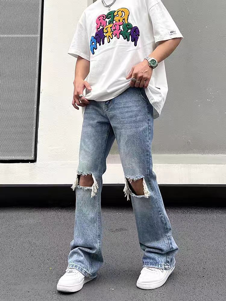 Japanese Brand × Jean Vintage washed loose micro flare ripped jeans Size US 28 / EU 44 - 5 Thumbnail