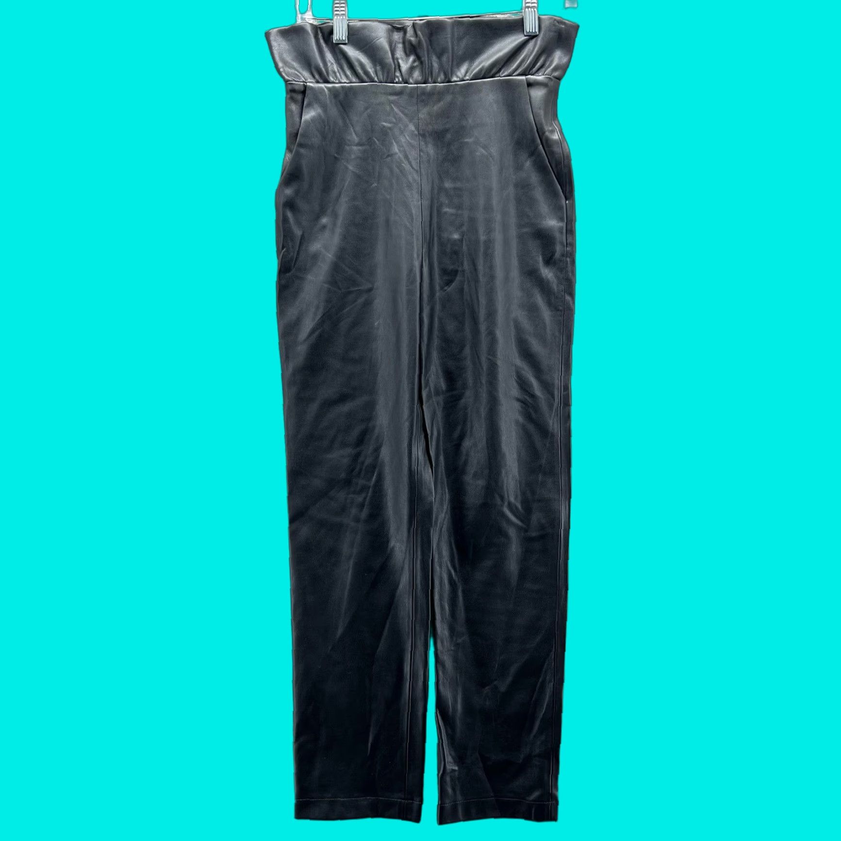 ALEXIS VINTAGE Alexis Pants Womens XS Black Leather High Waist Paperbag Tapered Leg Dressy Size 26" / US 2 / IT 38 - 1 Thumbnail