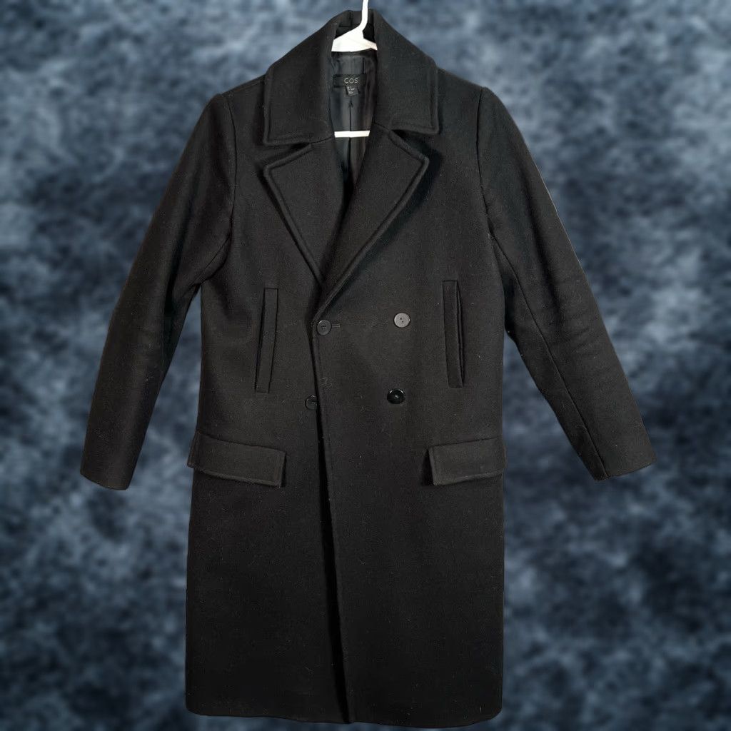 COS Wool Blend Coat Womens Size Black Double Breasted