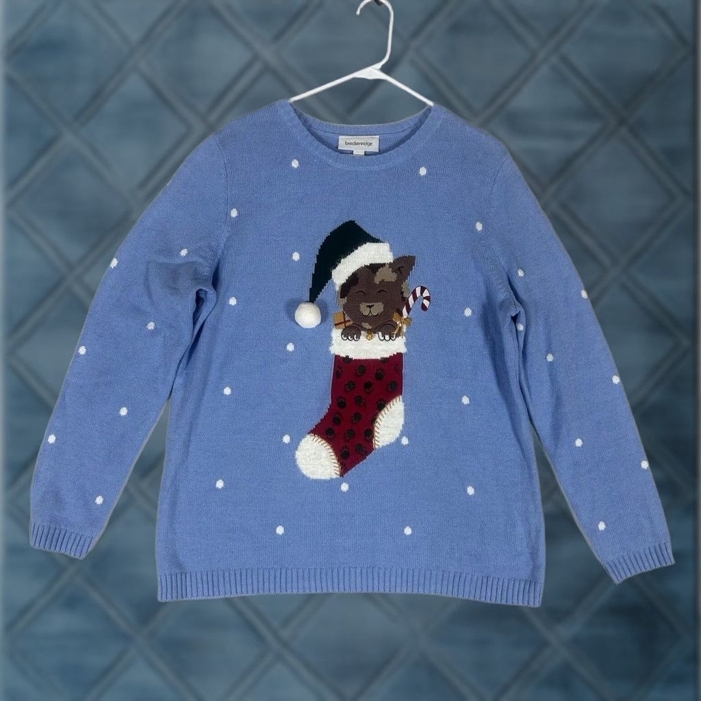 Vintage VINTAGE Ugly Christmas Sweater Womens XL Blue Stocking Kitten Snow Flakes Breckenridge Size XL / US 12-14 / IT 48-50 - 1 Thumbnail
