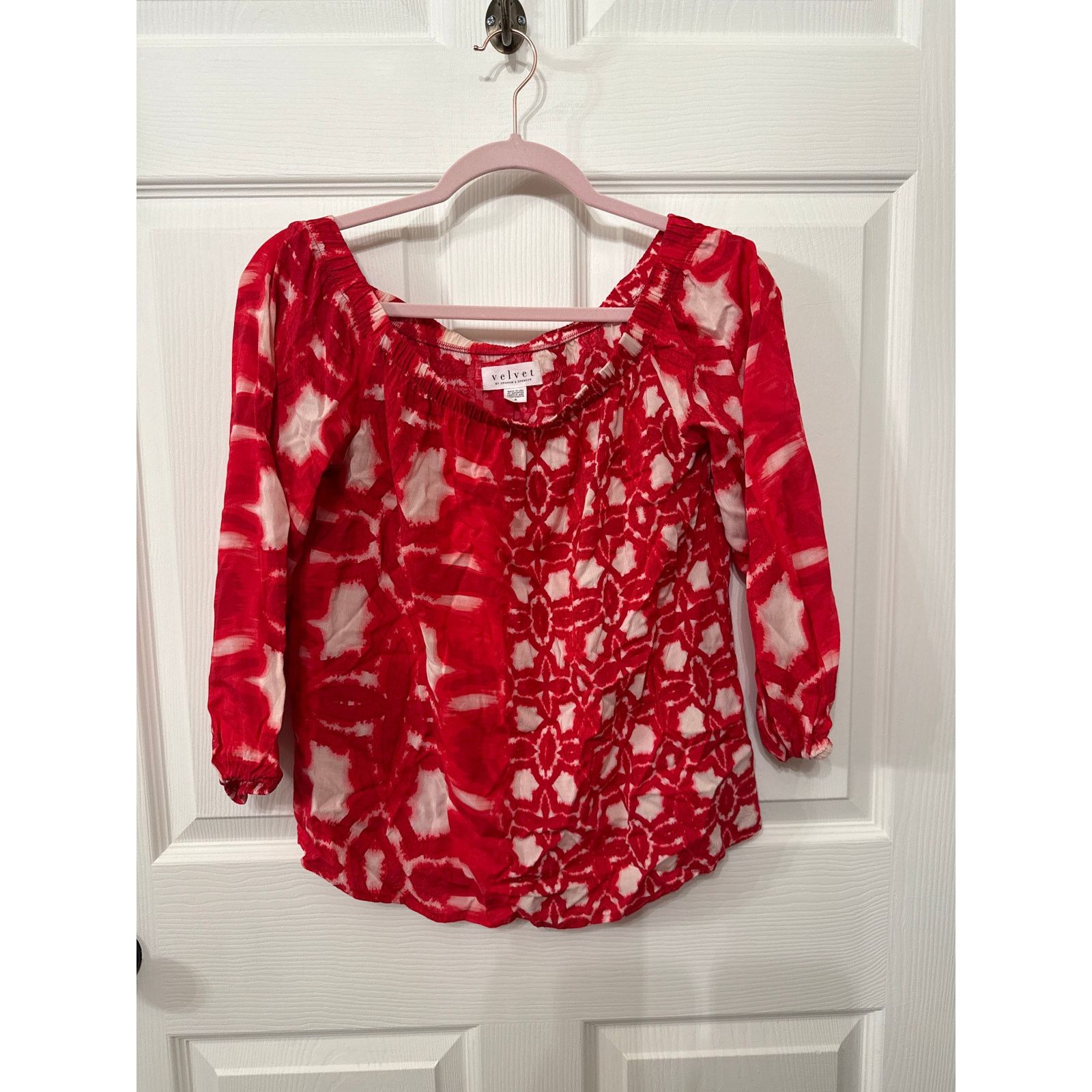 Velvet Velvet by Graham & Spencer Red Boho Off the Shoulder Top, S Size S / US 4 / IT 40 - 2 Thumbnail