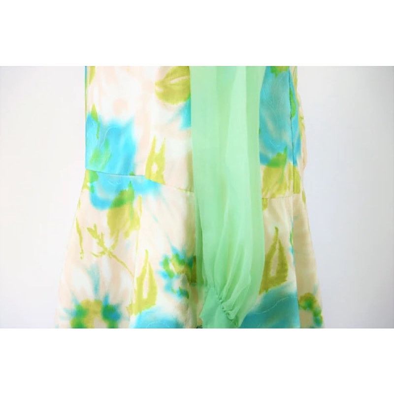 Vintage Vintage 1960s Pastel Floral Printed Drop Waist Dress Large Size L / US 10 / IT 46 - 4 Thumbnail