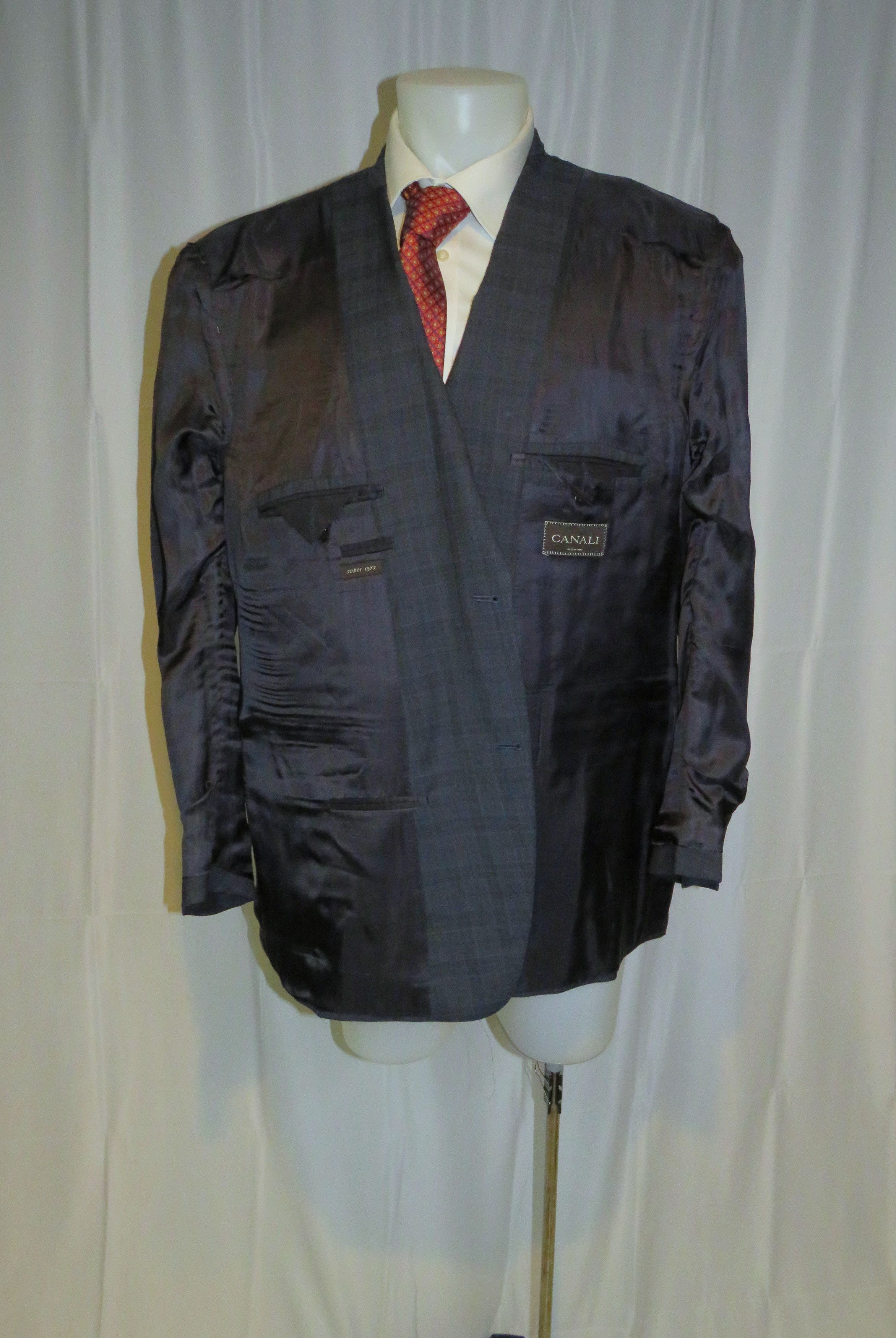 Canali Super 150 Brown Label Blue Plaid Two Button Sui Size 50L - 15 Thumbnail