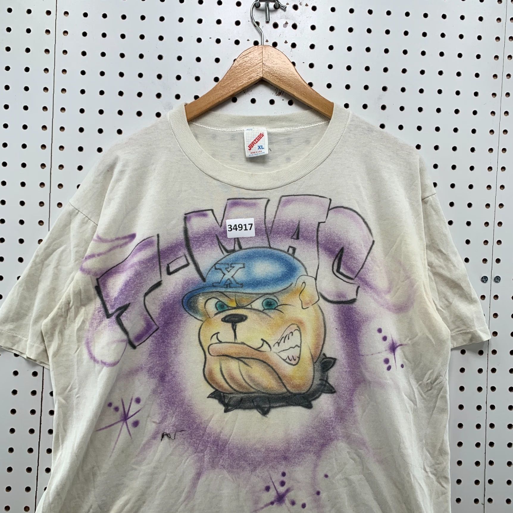 Vintage Vintage 90s Bulldog Air Brushed T-Shirt Men XL White Retro 90s Graphic Made USA Size US XL / EU 56 / 4 - 5 Thumbnail