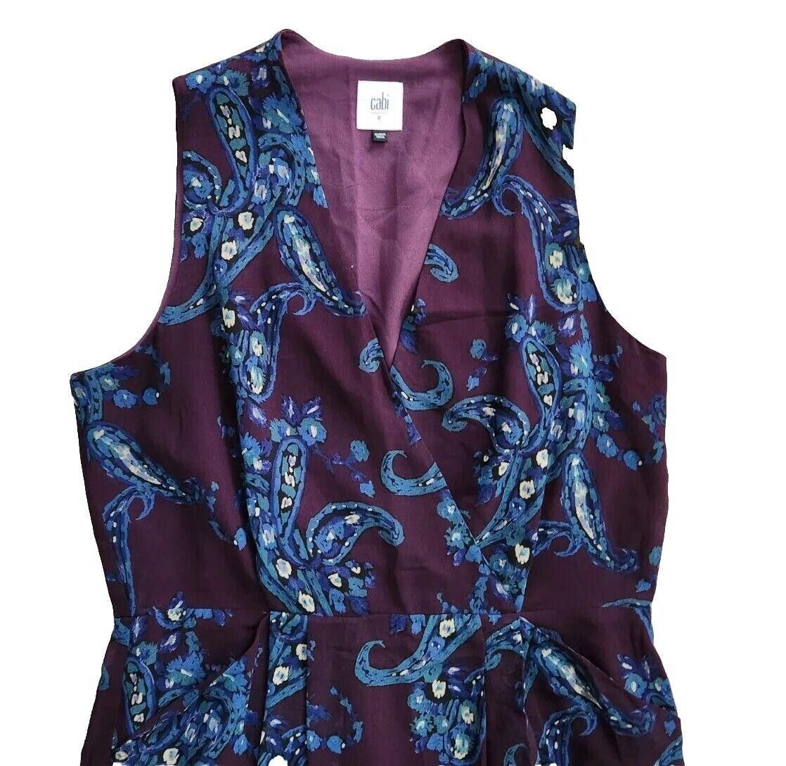Designer Cabi Dress Size 8 Blue Purple Paisley Chiffon V Neck Size M / US 6-8 / IT 42-44 - 4 Thumbnail