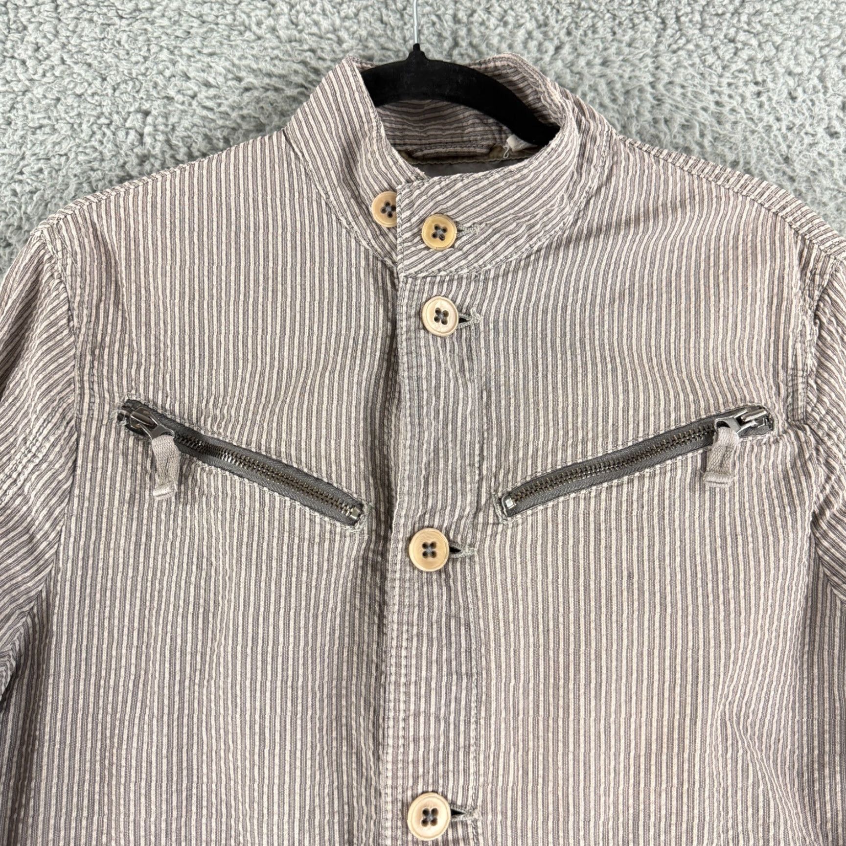 Vintage Vintage Triple 5 Soul Jacket Womens M Gray Striped Button Front Mock Neck Jacket Size M / US 6-8 / IT 42-44 - 2 Thumbnail