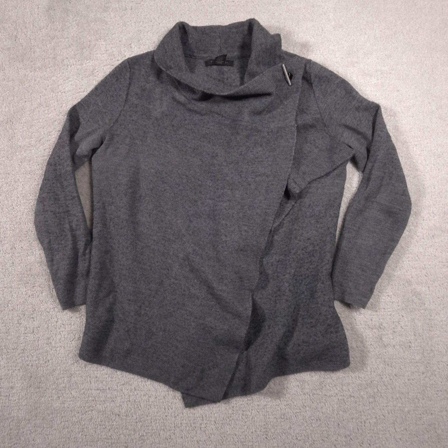 Vintage Tahari Sweater Tunic Womens M Gray Cowl Knit Long Sleeve Asymmetrical Front Overlay Casual Winter VINTAGE? Size M / US 6-8 / IT 42-44 - 2 Thumbnail
