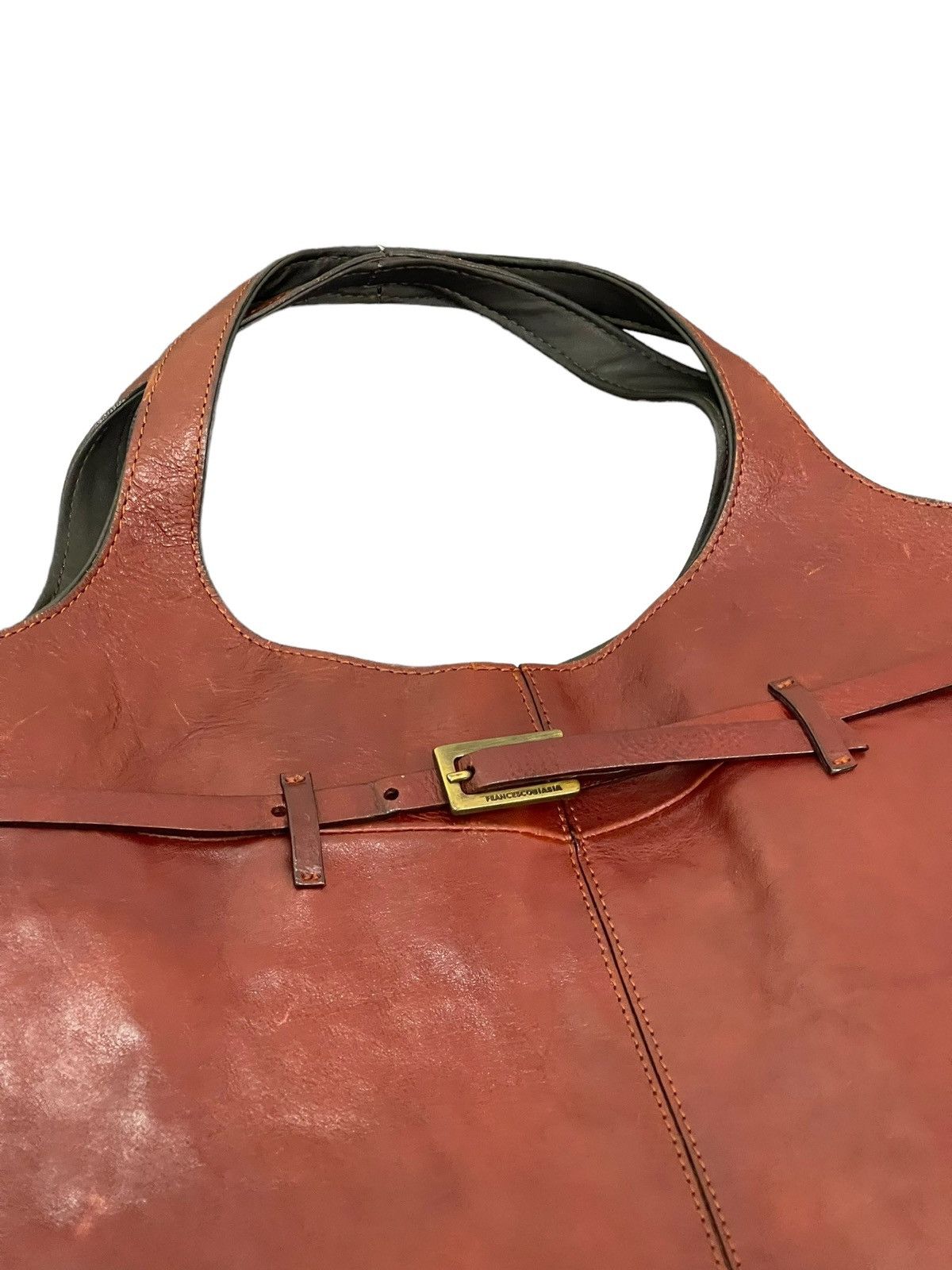 Genuine Leather Full Leather Patina Vtg Francesco Biasia Tote Bag 2🟩 Size ONE SIZE - 10 Thumbnail