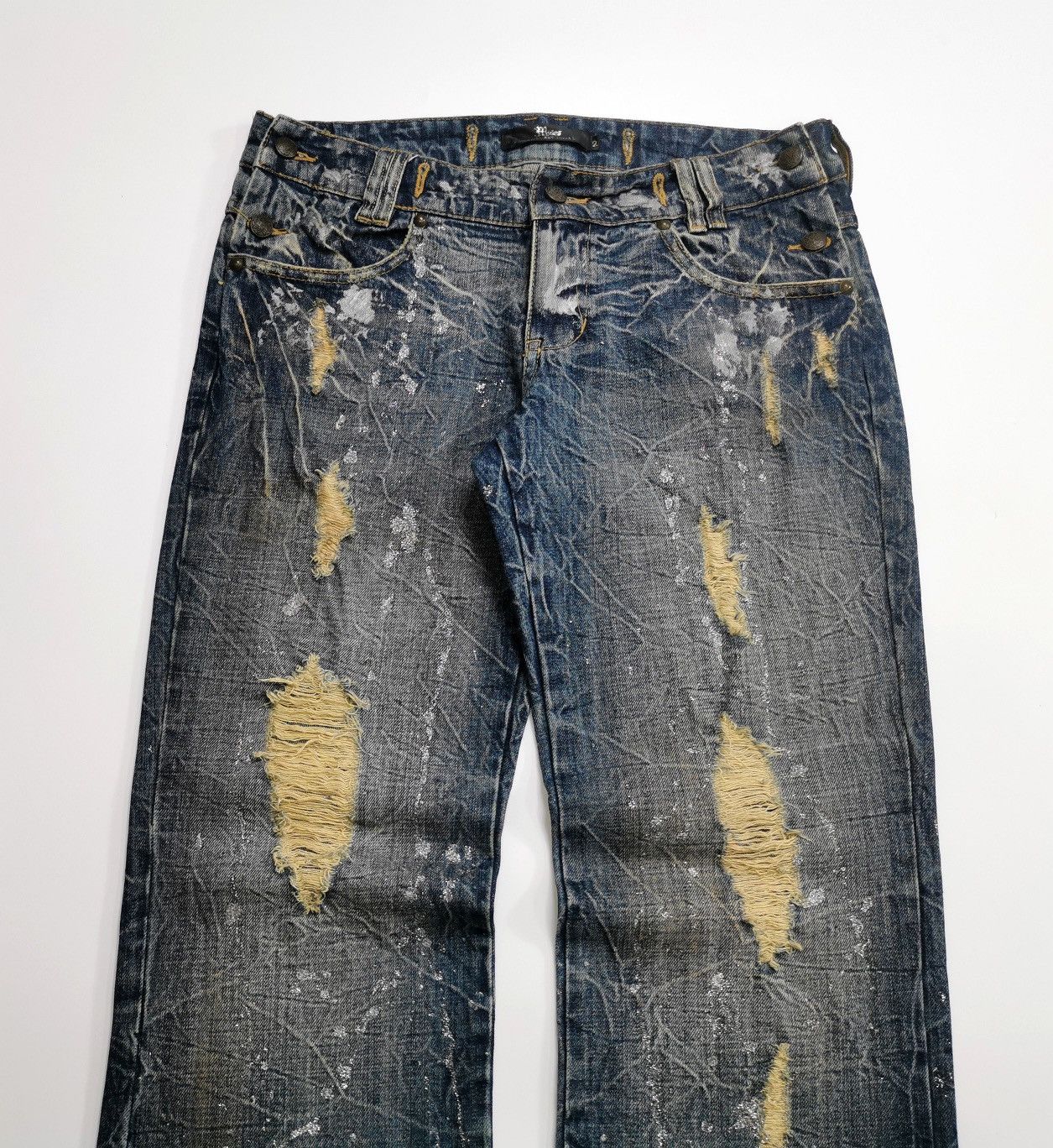 Tornado Mart Midas Japan Silver Paint Distressed Denim Jeans Size US 32 / EU 48 - 2 Thumbnail