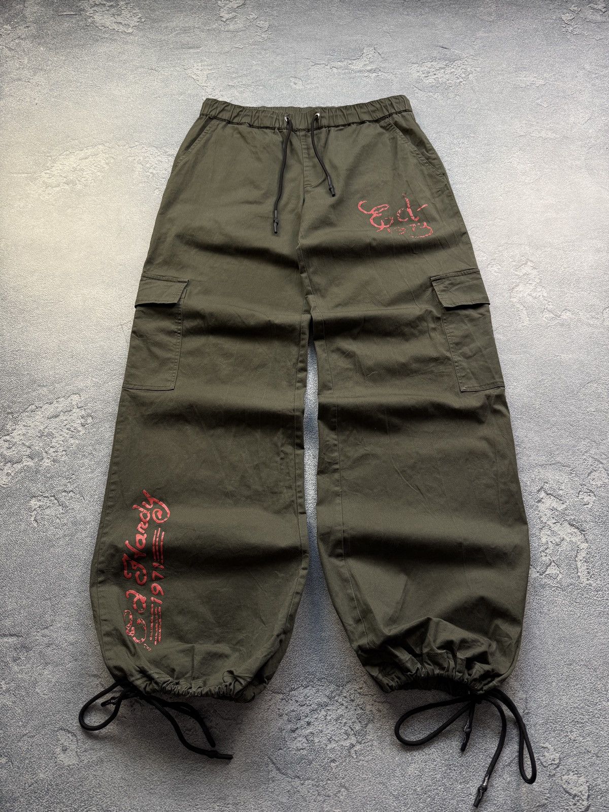 Ed Hardy Ed Hardy Pants Olive Logo Wide Leg Cargo Baggy Drill Size US 32 / EU 48 - 2 Thumbnail